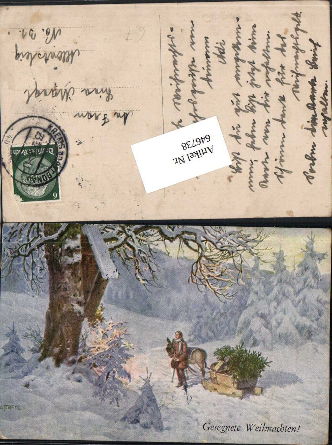 646738,Künstler AK J. Streyc Weihnachten Marterl Weihnachtsbaum holen