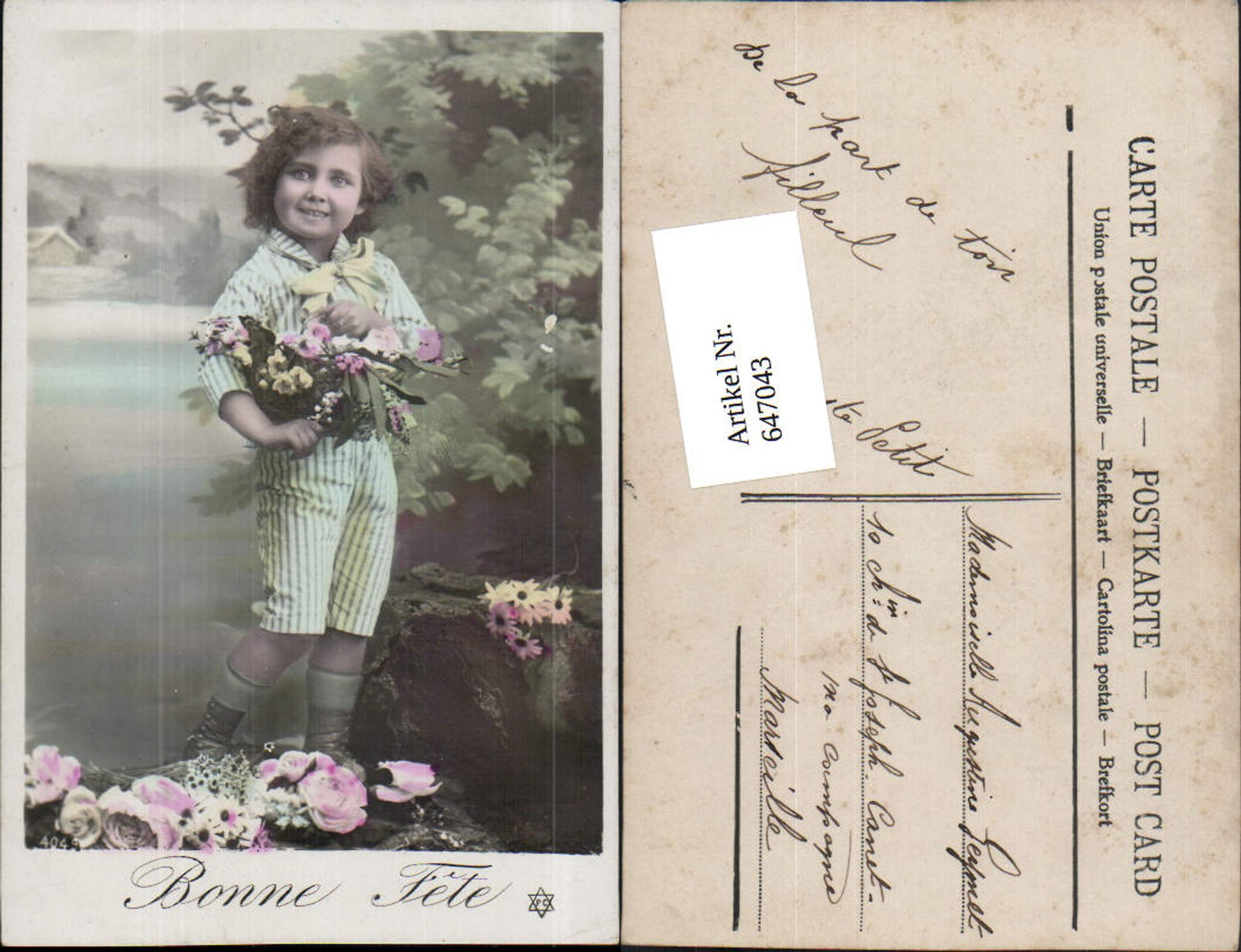 647043, Photo-AK Child Boy Flowers