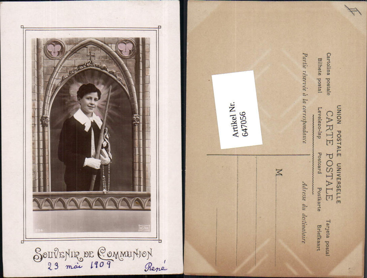 647056,Foto-AK Kind Erstkommunion Junge Bub Souvenir 1909