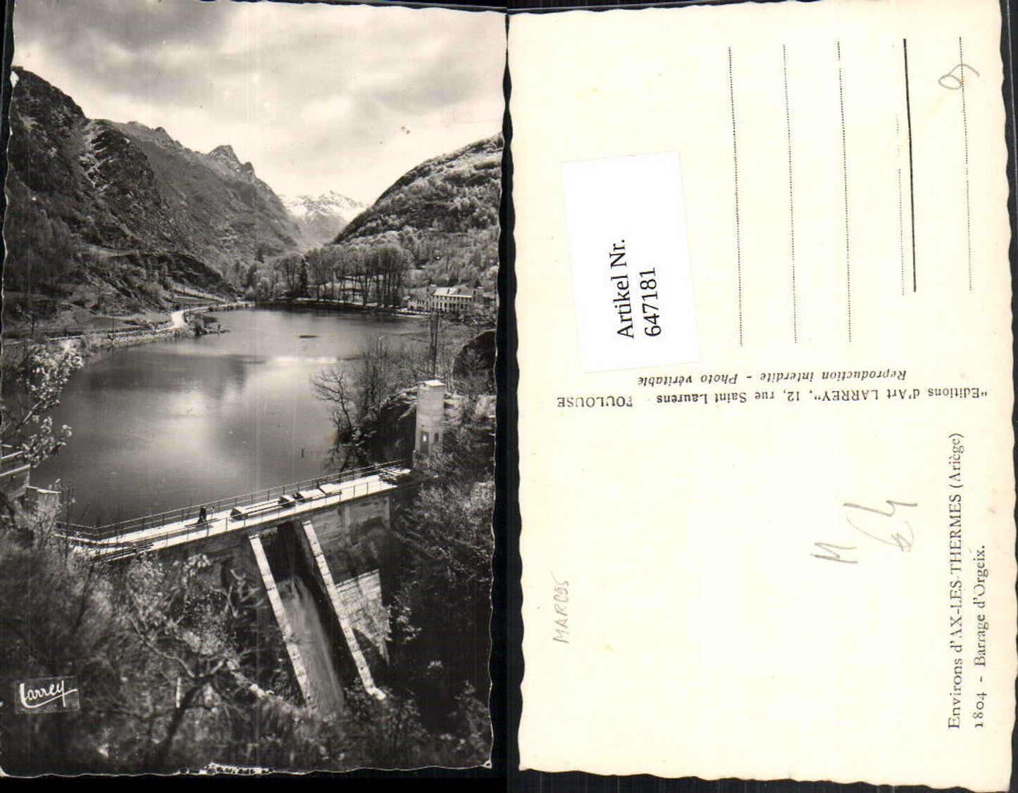 647181,Photo Ak Dam Environs d Ax-les-Thermes Ariege Barrage d Orgeix