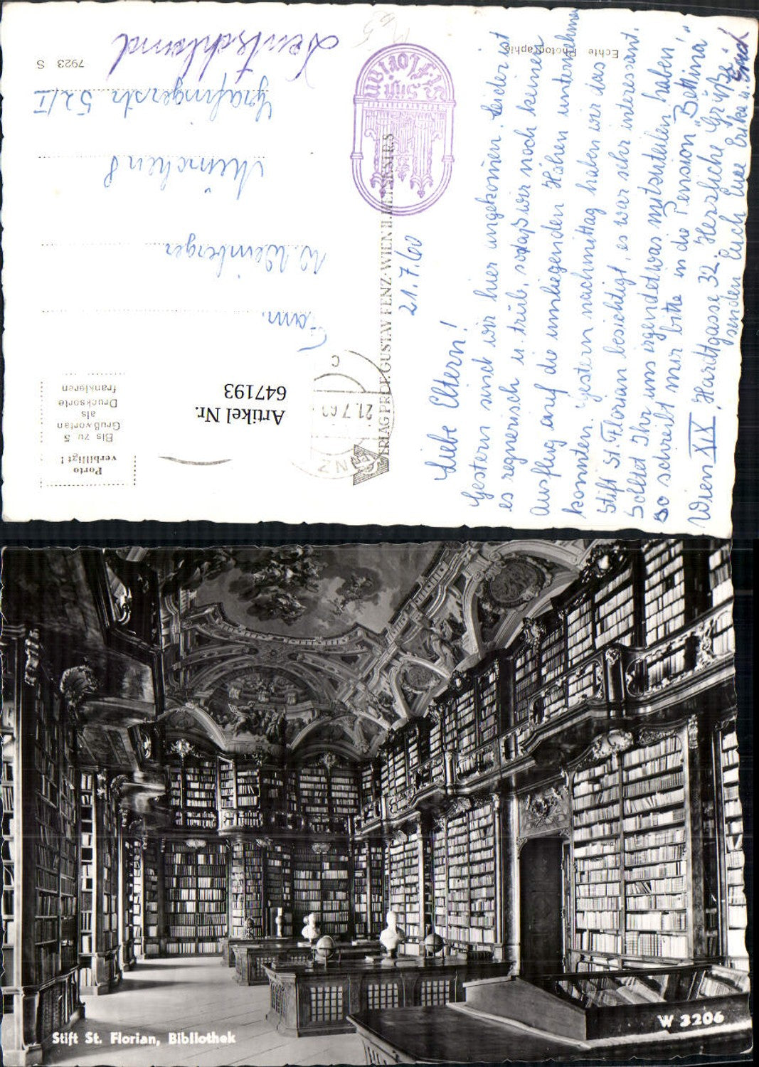 647193, Photo Ak Stift St. Florian Library Books Globus
