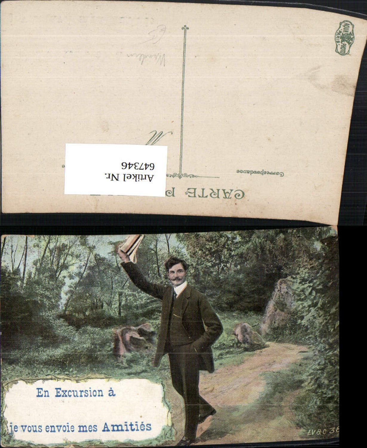647346,Fotomontage Mann m. Hut En Excursion a je vous envoie mes Amities Wandern
