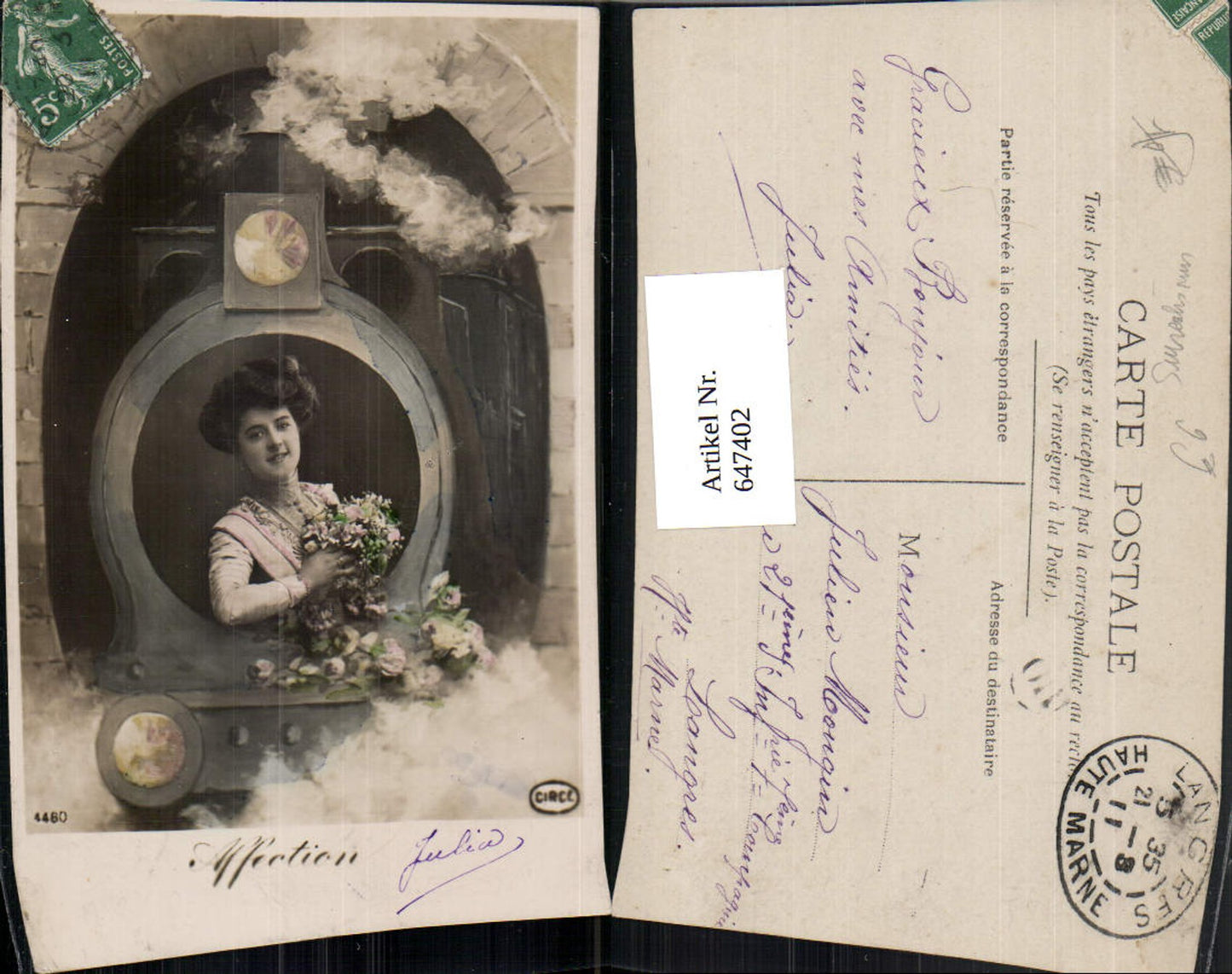 647402, Photomontage Surrealism Woman Portrait Flowers Railway Locomotive Affection
