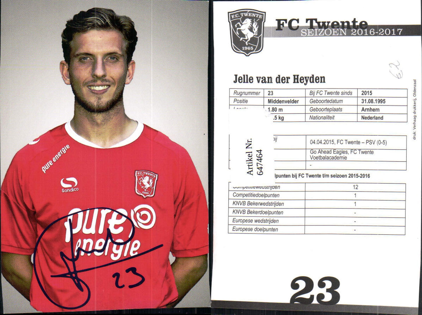 647464,Autogrammkarte Jelle van der Heyden FC Twente Sportler Sport Fussball