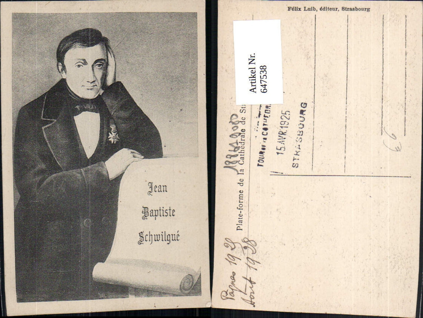 647538,Jean Baptiste Schwilgue Uhrmacher Uhr France