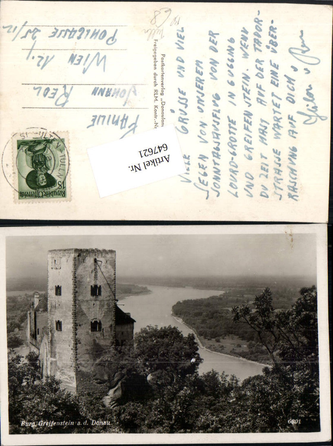 647621,Burg Greifenstein an der Donau St. Andrä-Wördern Bahnpost St. Pölten Tulln