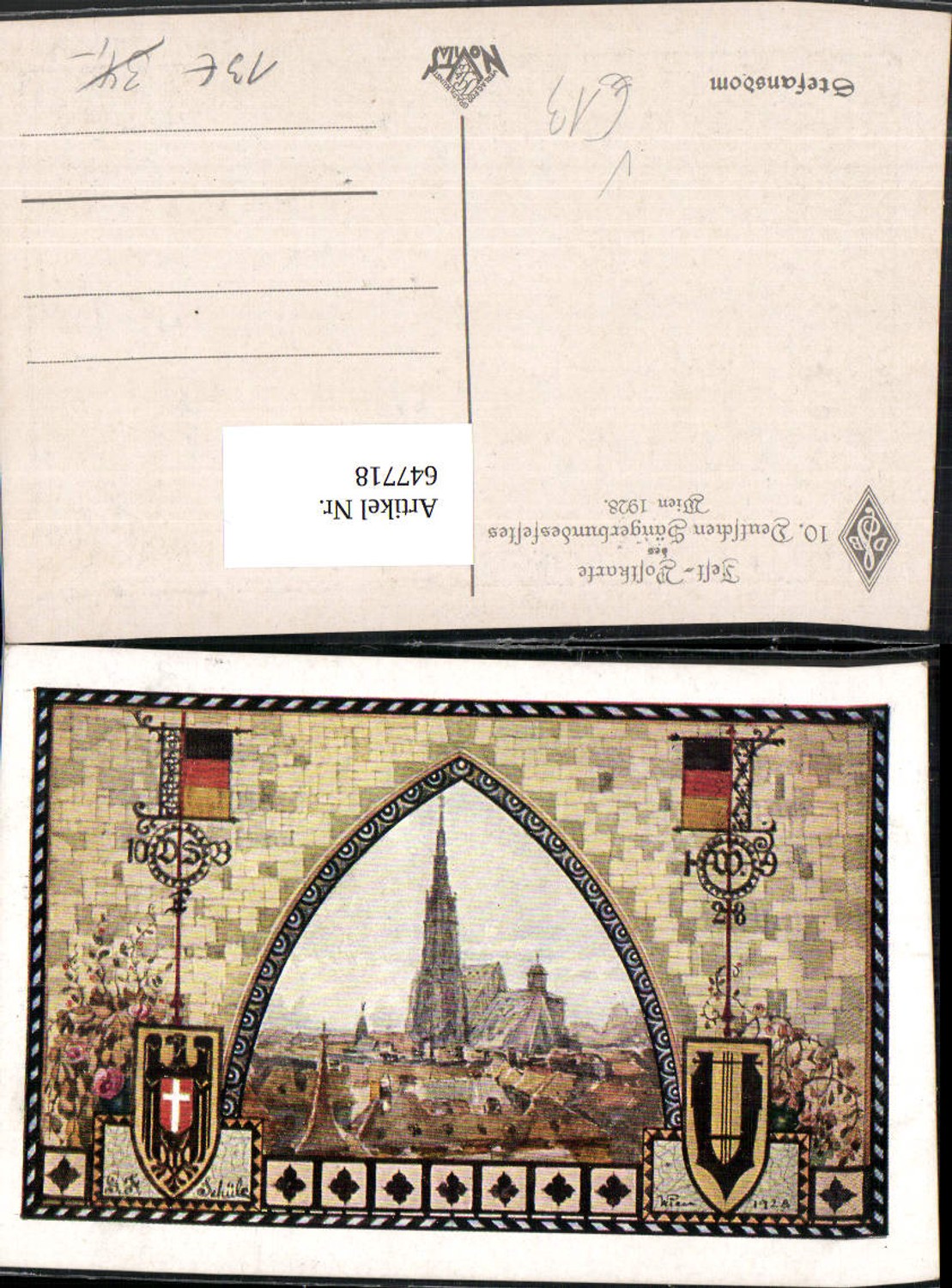 647718,Künstler Ak G. Schuele Stefansdom Festpostkarte 1928 Dt Sängerbundfest pub Novitas