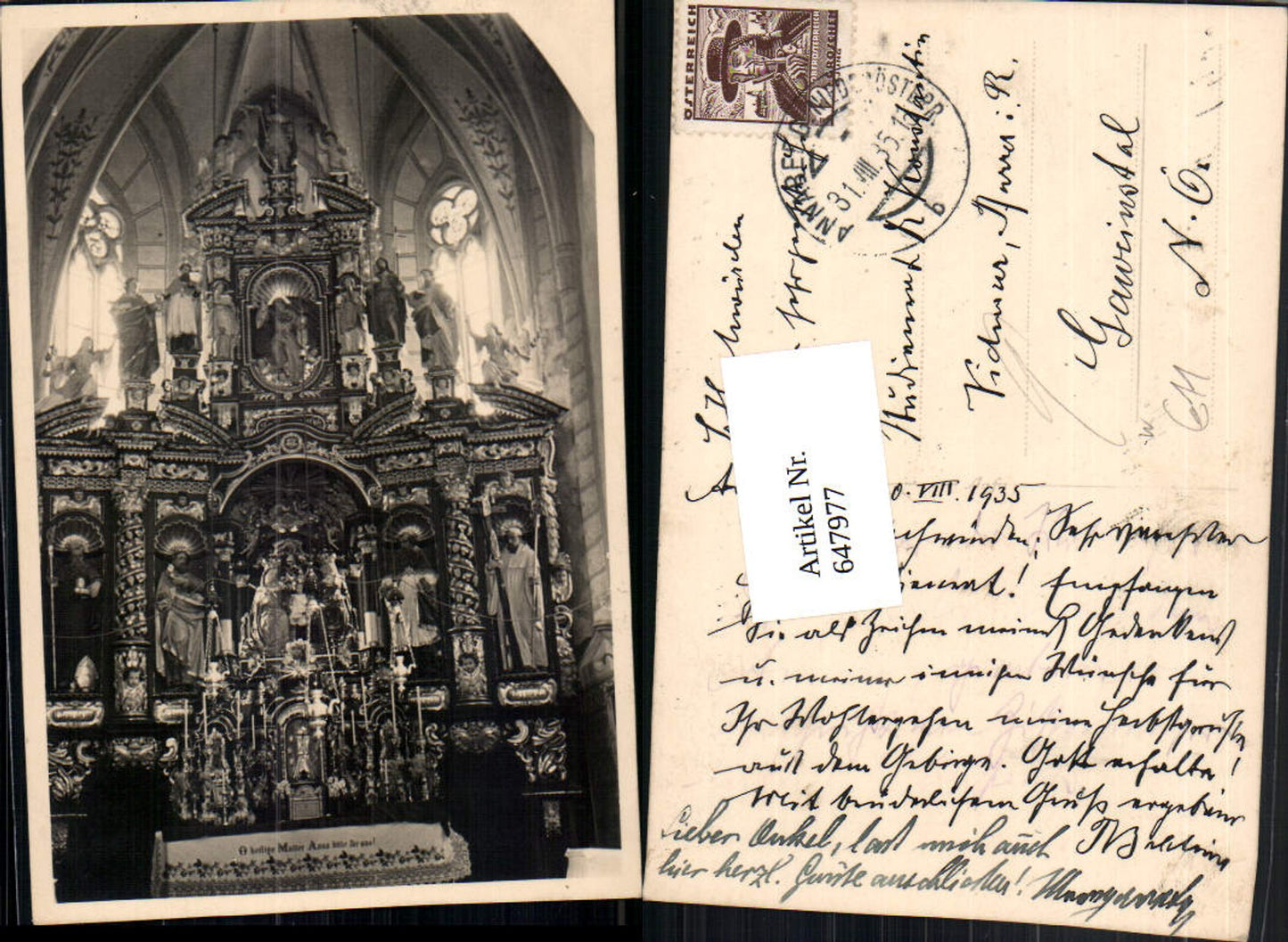 647977,Annaberg am Ötscher Kirche Innen 1935 n. Gaweinstal