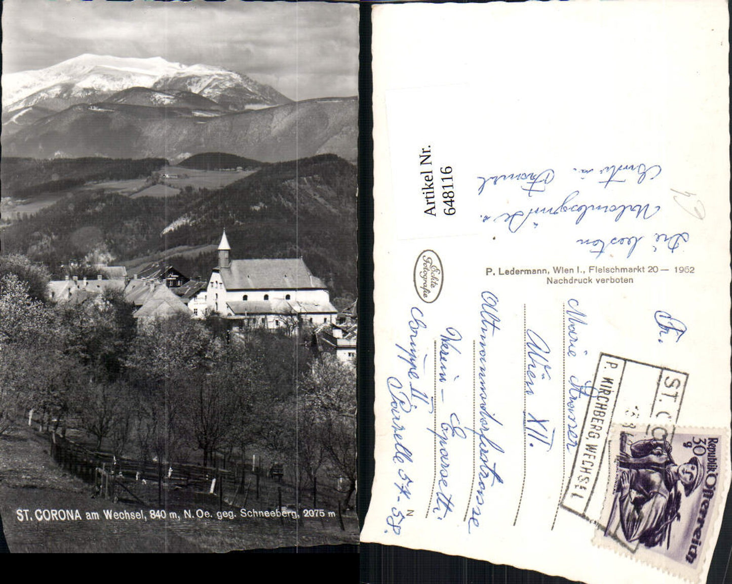 648116,Foto Ak St Corona a. Wechsel geg. Schneeberg