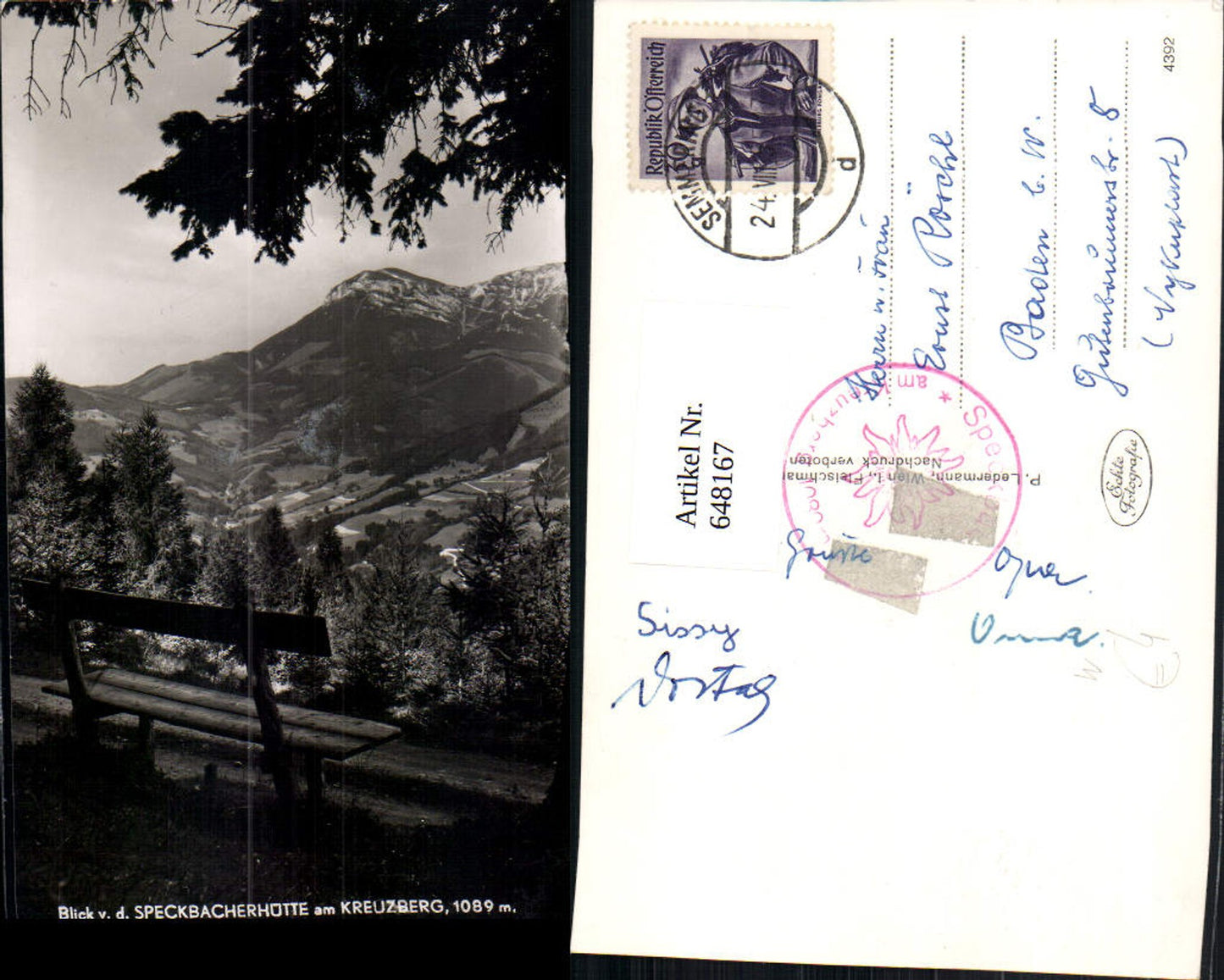 648167,Foto Ak Breitenstein Blick v. d. Speckbacherhütte a. Kreuzberg geg. Rax