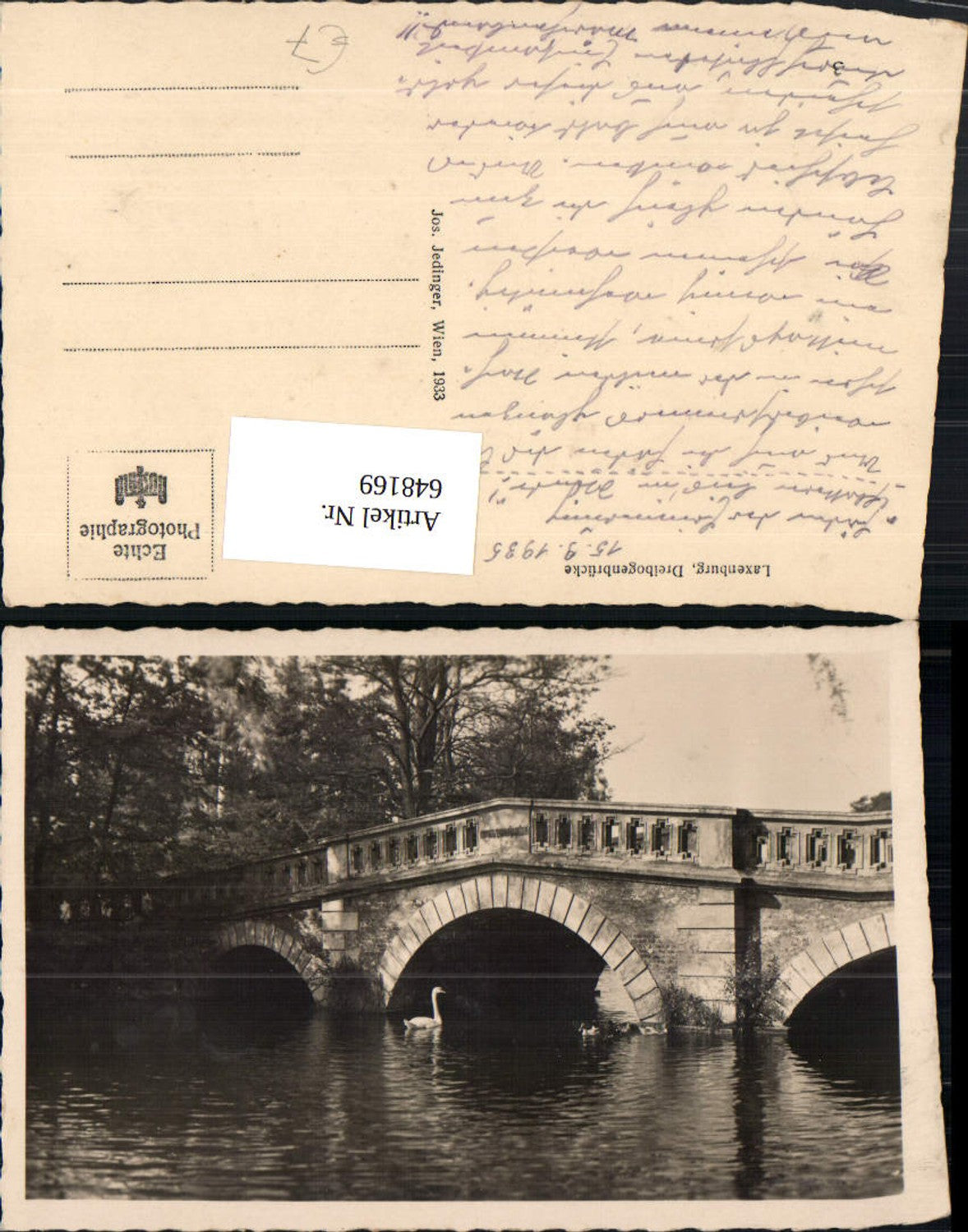 648169,Foto Ak Laxenburg Dreibogenbrücke Brücke Schlosspark Schwäne Schwan