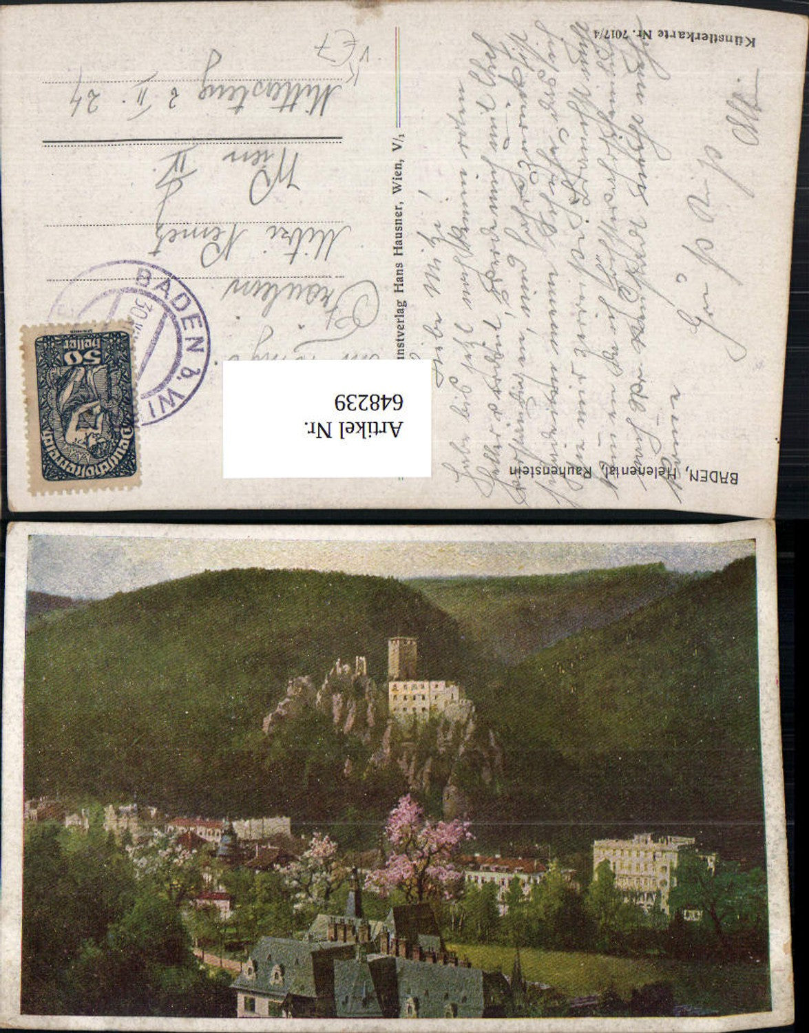 648239,Künstler Ak Baden Helenental Rauhenstein pub Hans Hausner 7017/4