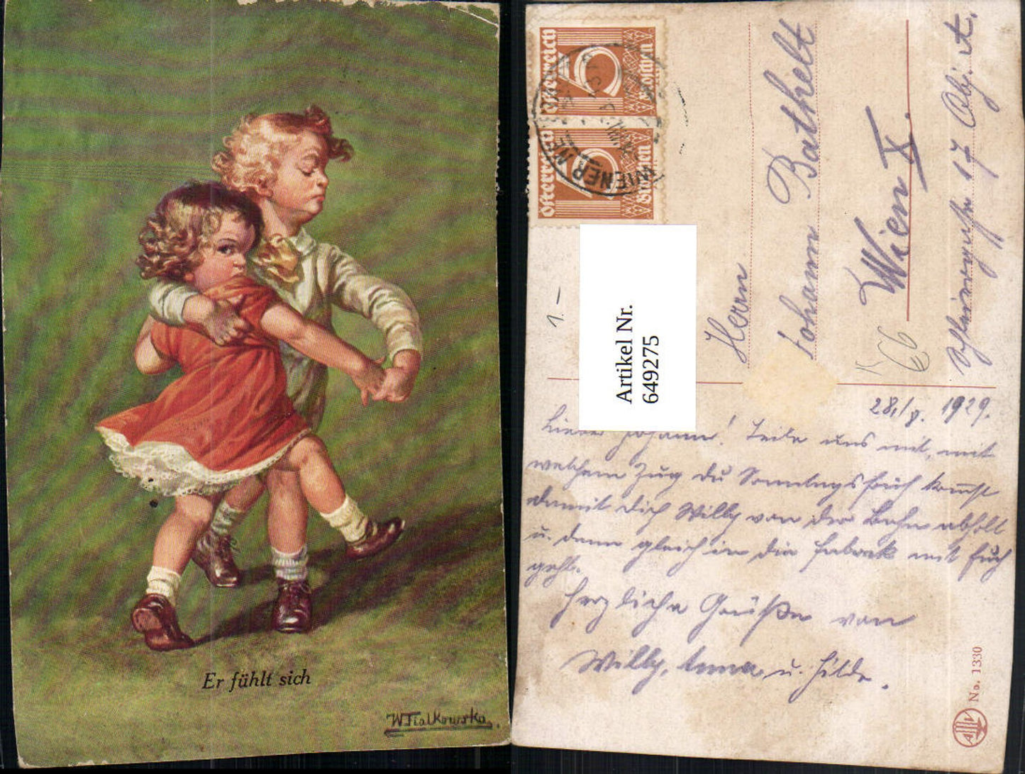 649275,Künstler Ak W. Fialkowska Er fühlt sich Kinder Tanzen