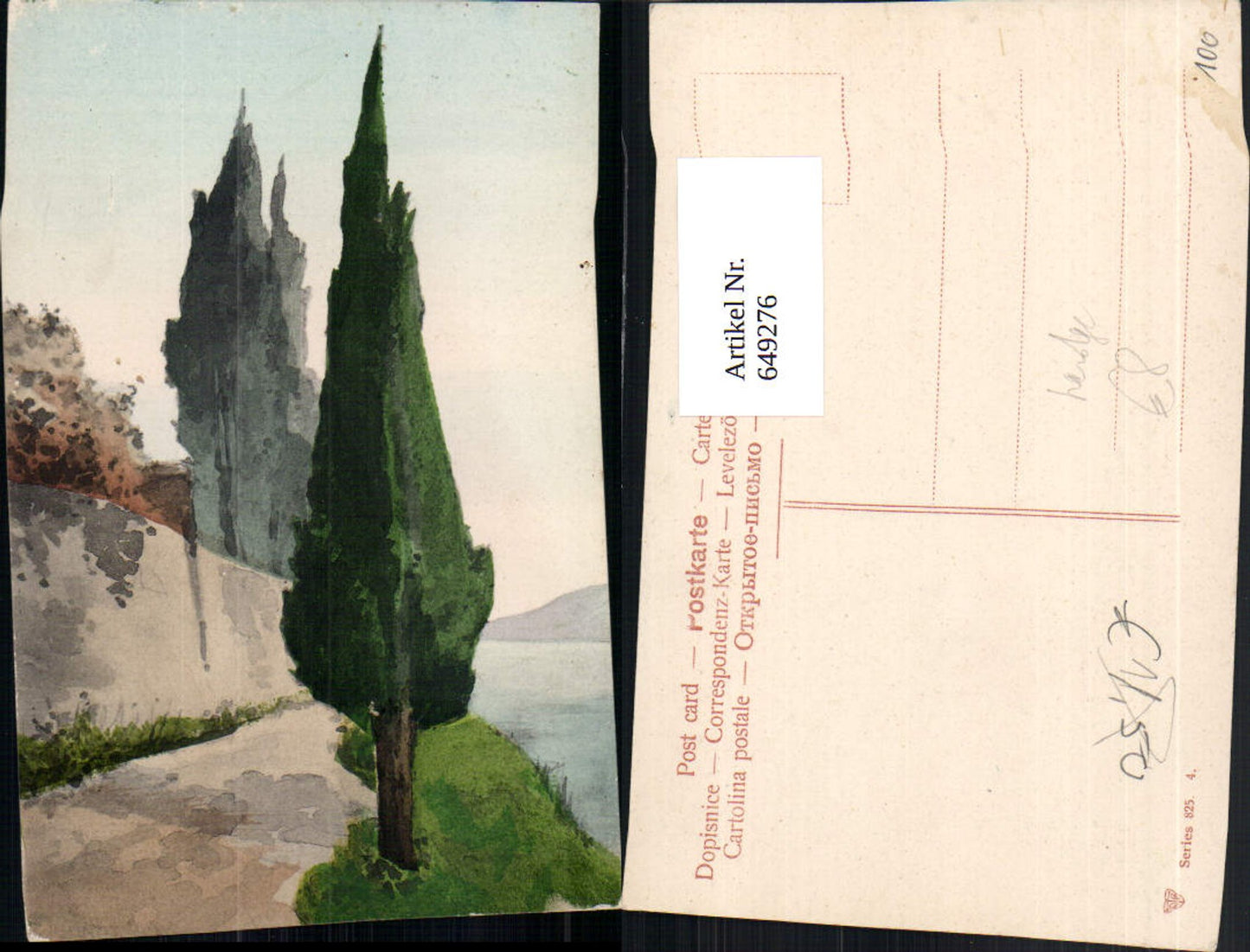 649276,Künstler Ak Handgemalt Baum Ufer Uferweg Landschaft