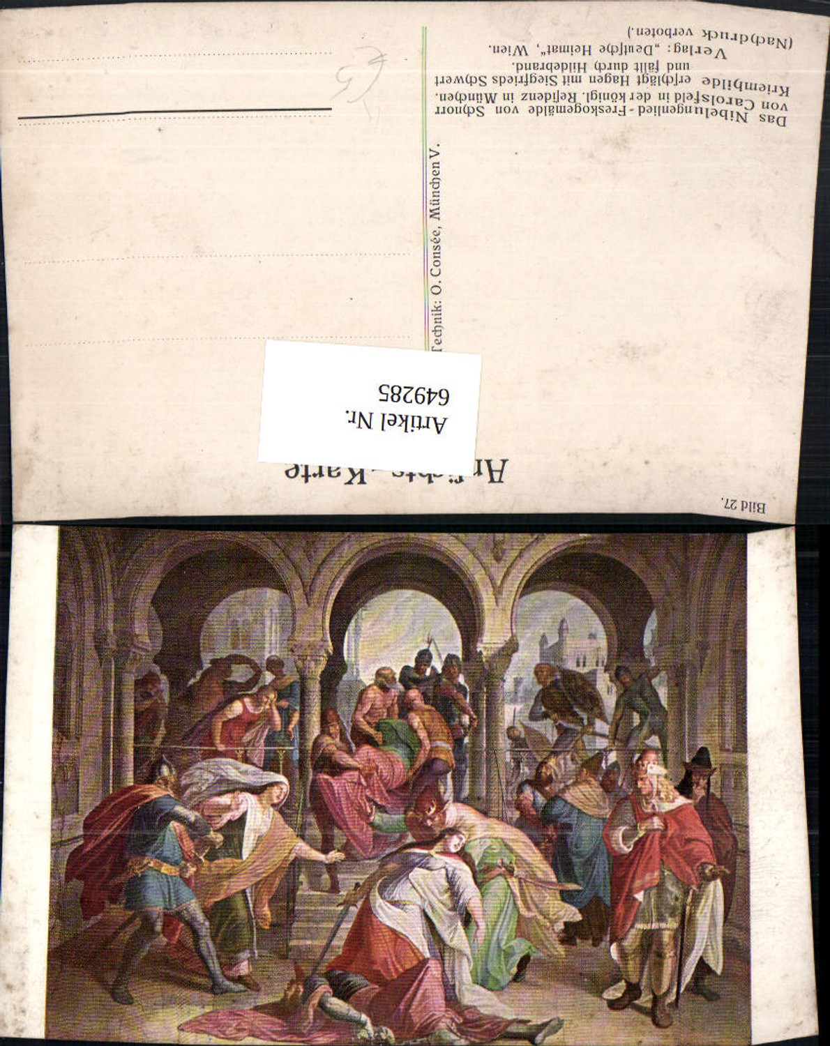 649285,Künstler Ak Schnorr v. Carolsfeld Kriemhilde erschlägt Hagen Nibelungenlied