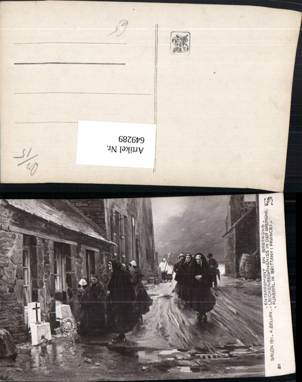 649289,Künstler Ak H. Bellan Enterremeent en Bretagne Leichenbegängniss France