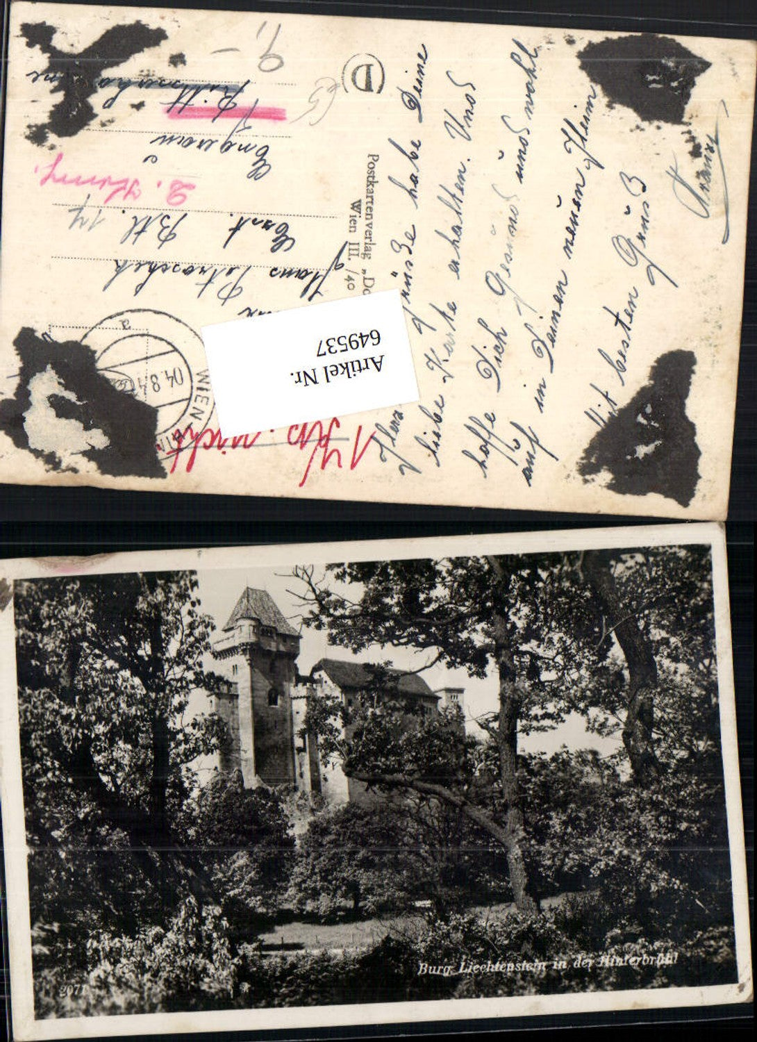 649537,Burg Liechtenstein bei Mödling Hinterbrühl Feldpost Engerau Erst. Btl. 17