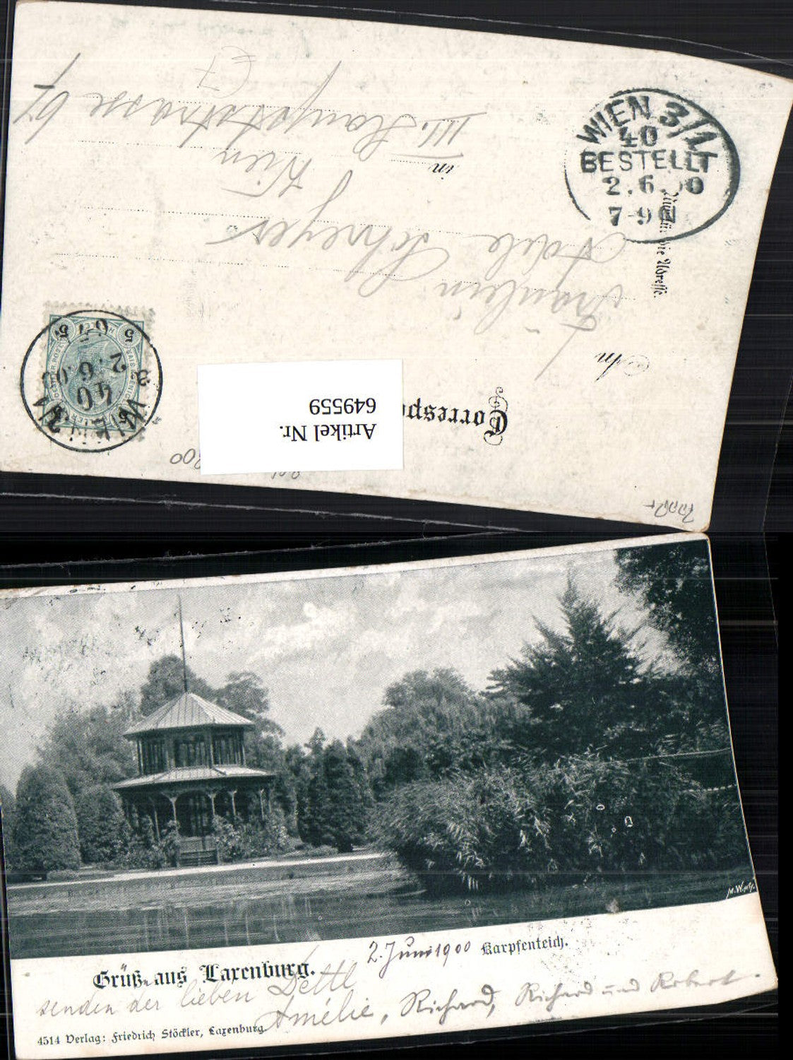 649559,Litho Gruss aus Laxenburg Franzensburg Karpfenteich 1900