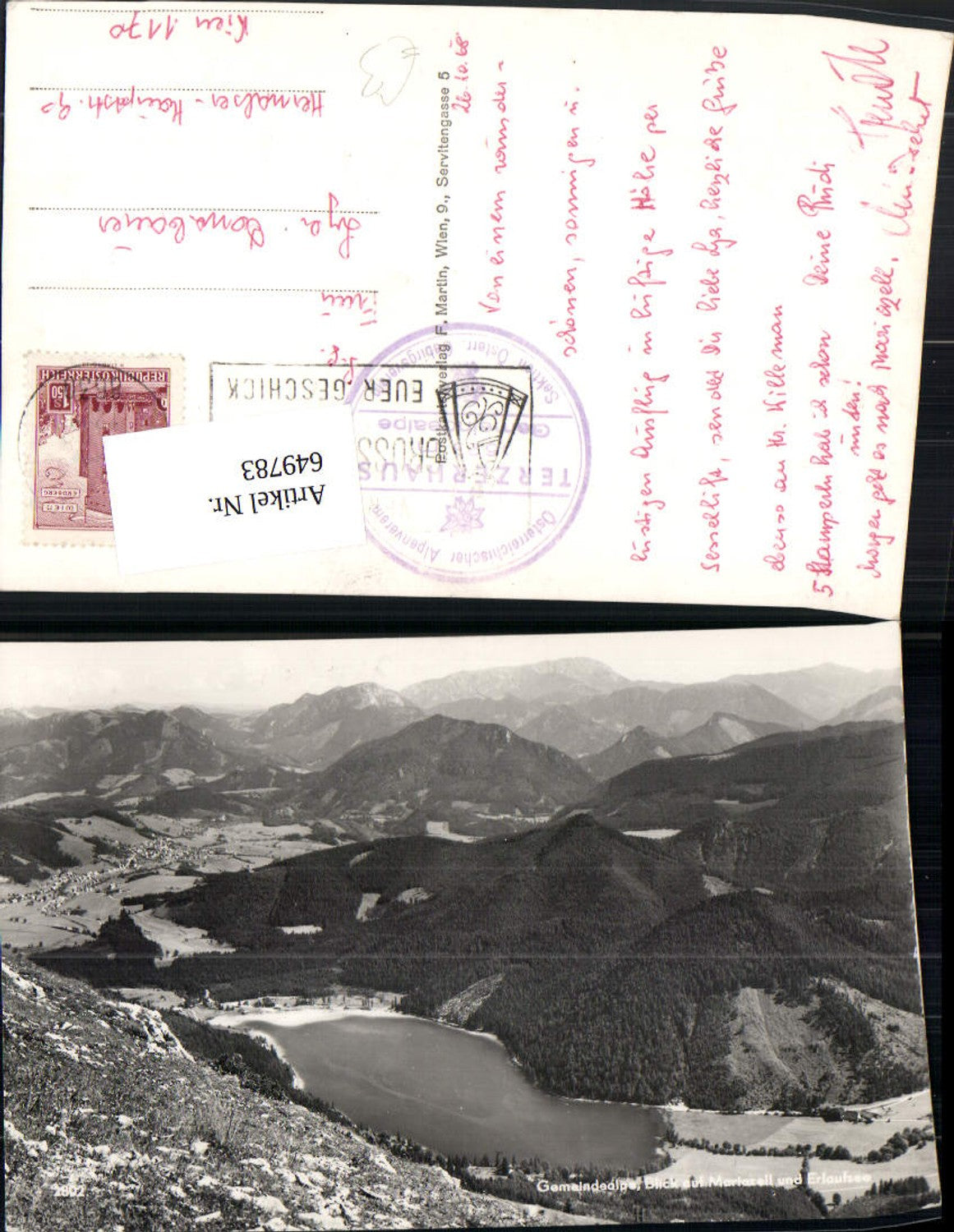 649783,Foto Ak Gemeindealpe Blick auf Mariazell u. Erlaufsee Mitterbach am Erlaufsee