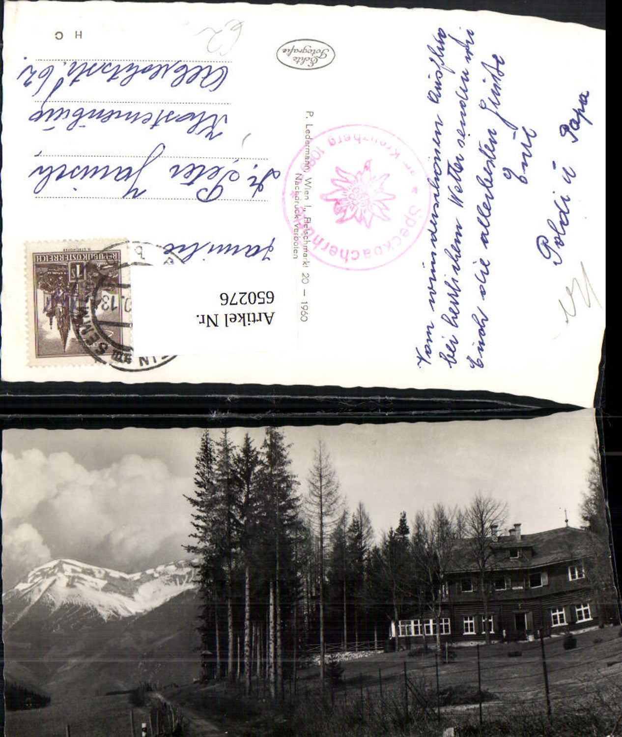 650276,Foto Ak Speckbacherhütte a. Kreuzberg Breitenstein Ausblick geg. d. Rax
