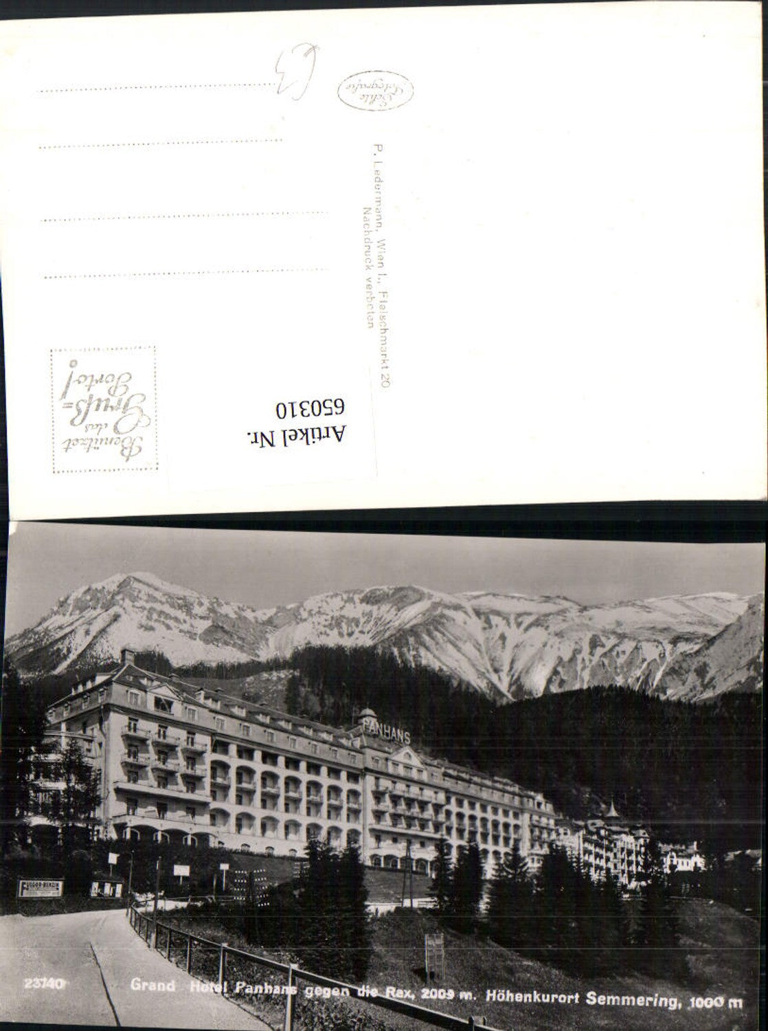 650310,Foto Ak Grand Hotel Panhans geg. die Rax Semmering