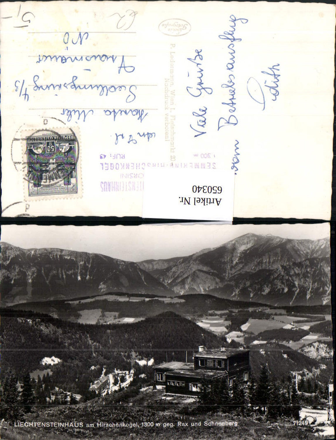 650340,Foto Ak Semmering Liechtensteinhaus a. Hirschenkogel geg. Rax u. Schneeberg
