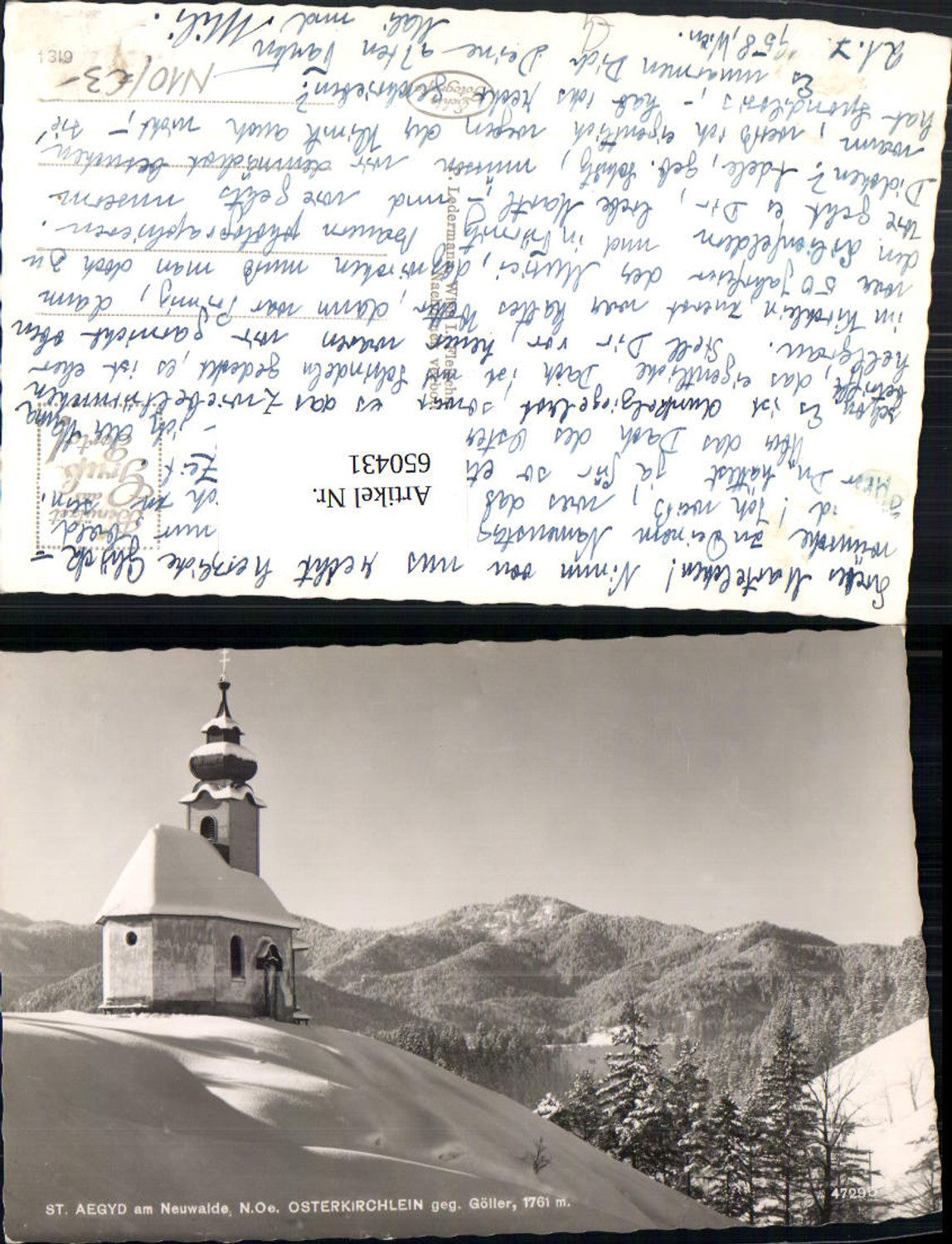 650431,Foto Ak St. Aegyd am Neuwalde Osterkirchlein geg. Göller im Winter