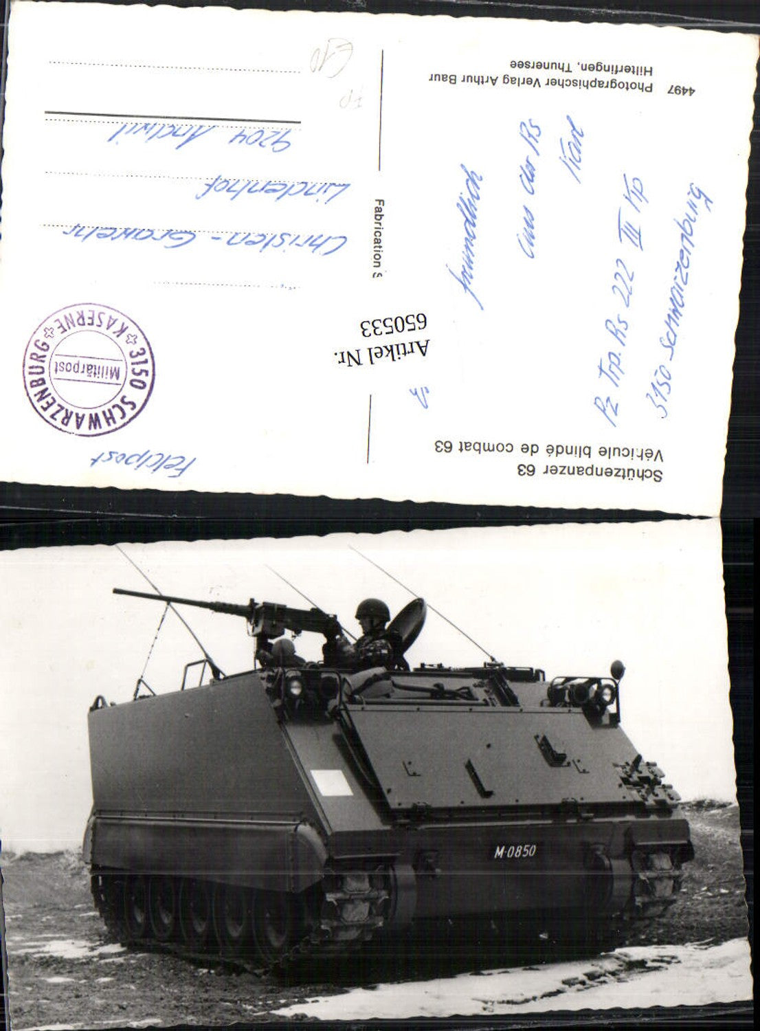 650533,Tank Panzer Schützenpanzer 63 Feldpost Militärpost Schweiz Schwarzenburg Kaserne