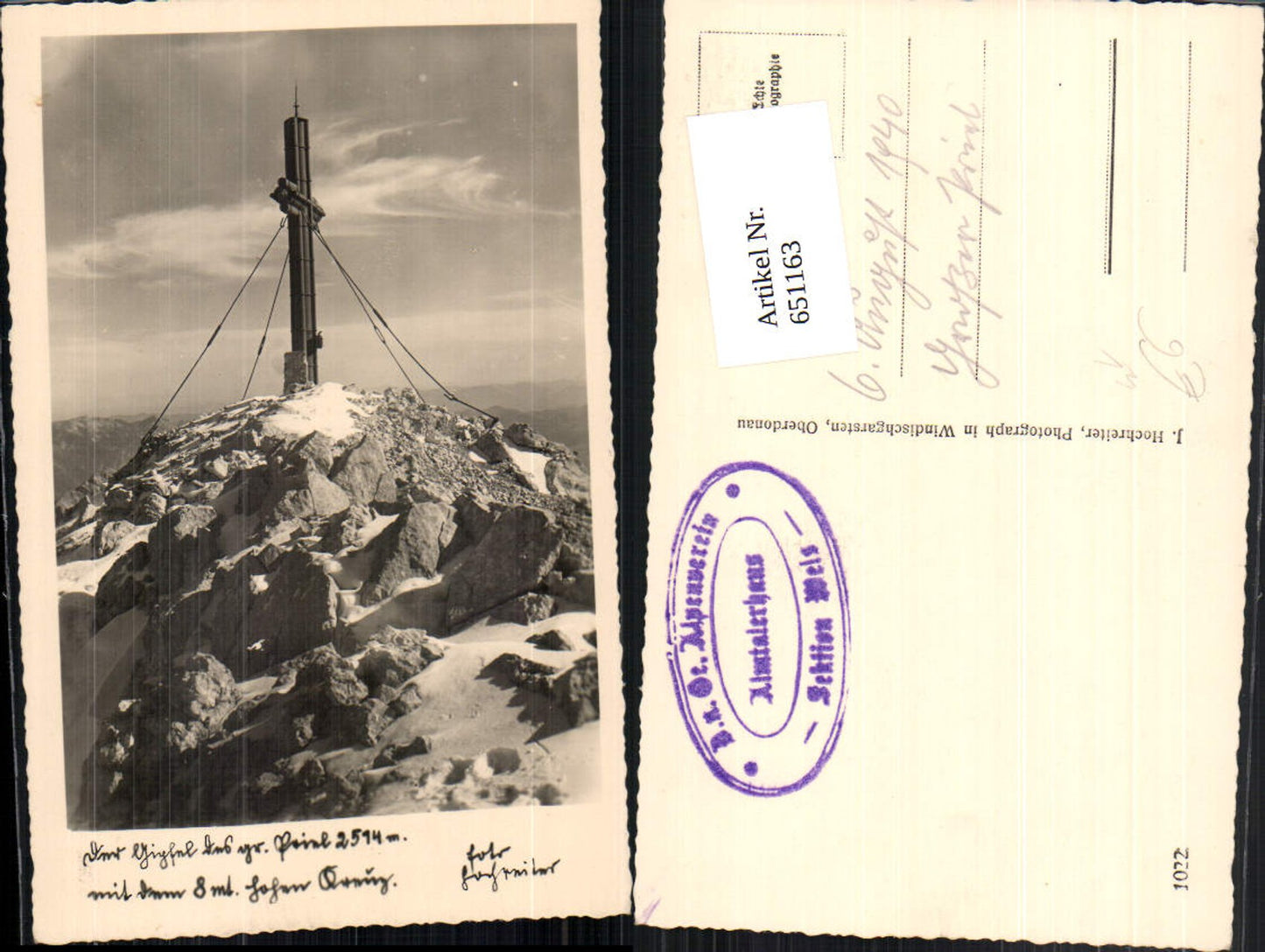 651163,Foto Ak Grünau im Almtal Gipfel Gr. Priel Gipfelkreuz pub Hochreiter 1022