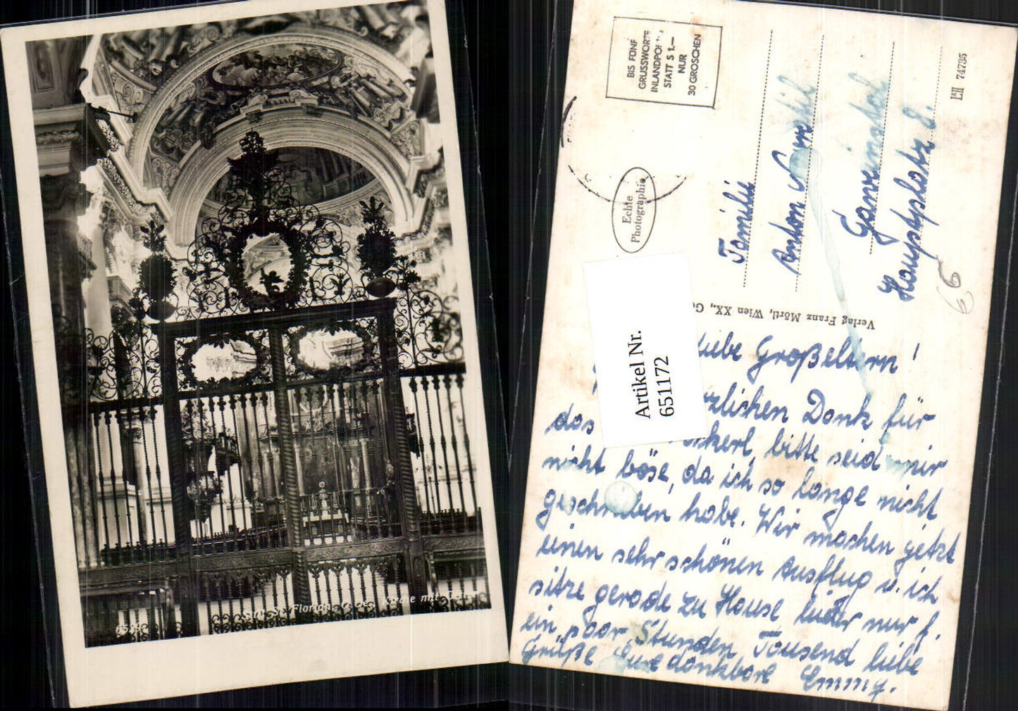 651172,Foto Ak Stift St Florian Kirche Inneres Gitter