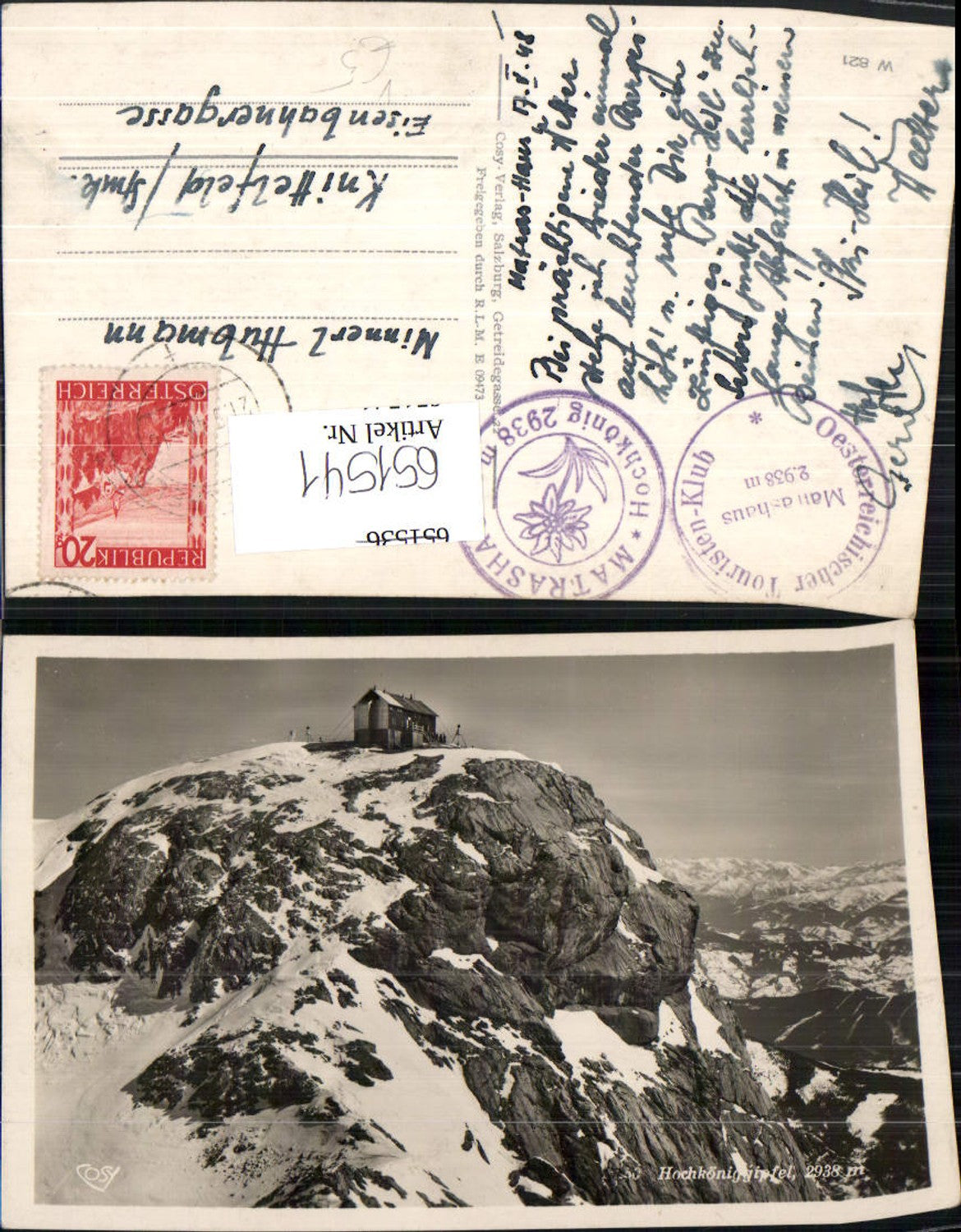 651541, Photo Ak Hochkönig summit Mühlbach am Hochkönig pub Cosy W 821