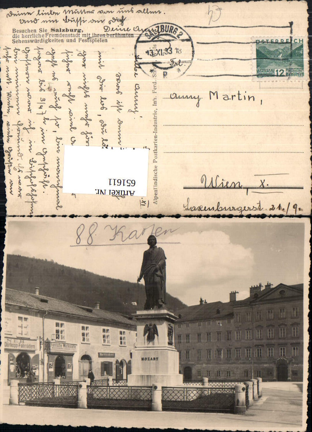 651611, Photo Ak Salzburg Monument Mozart
