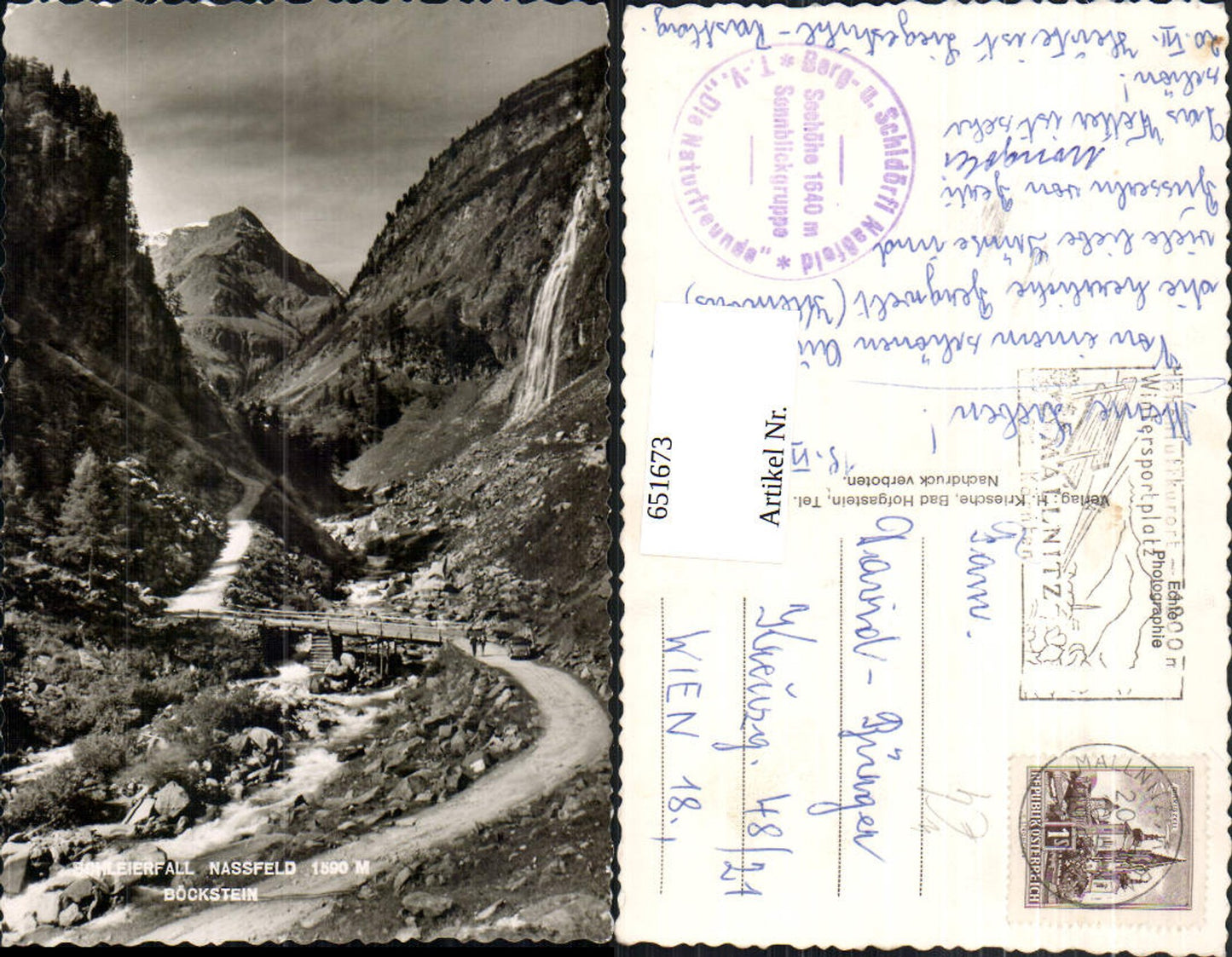 651673, Photo Ak Schleierfall Nassfeld Böckstein Bad Gastein