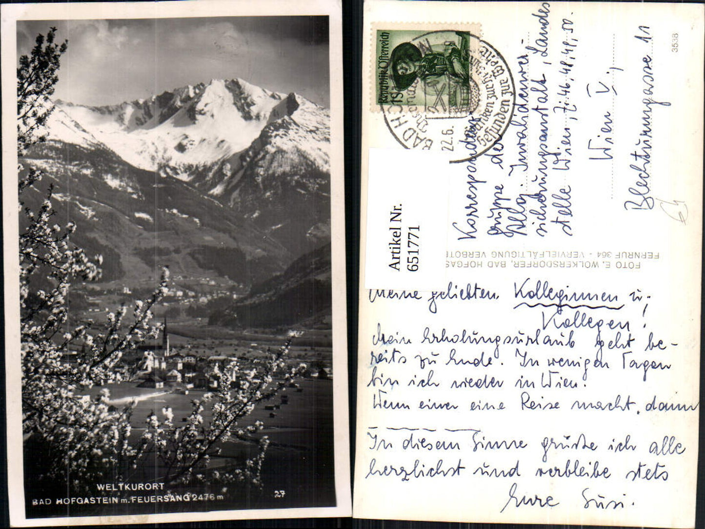 651771, Bad Hofgastein with Feuersang tree blossom in the foreground