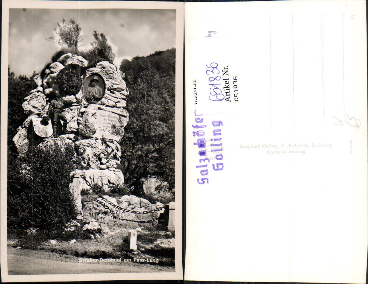 651836,Foto Ak Struber-Denkmal a. Paß Lueg Golling a. d. Salzach