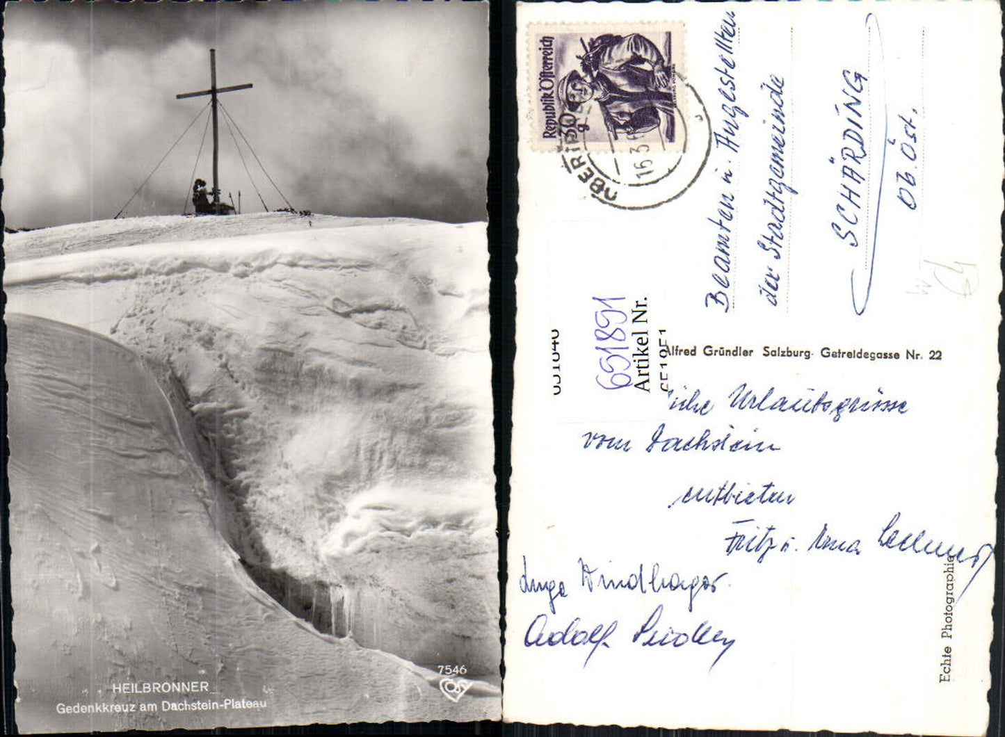 651851,Foto Ak Obertraun Heilbronner Gedenkkreuz a. Dachstein-Plateau Kreuz