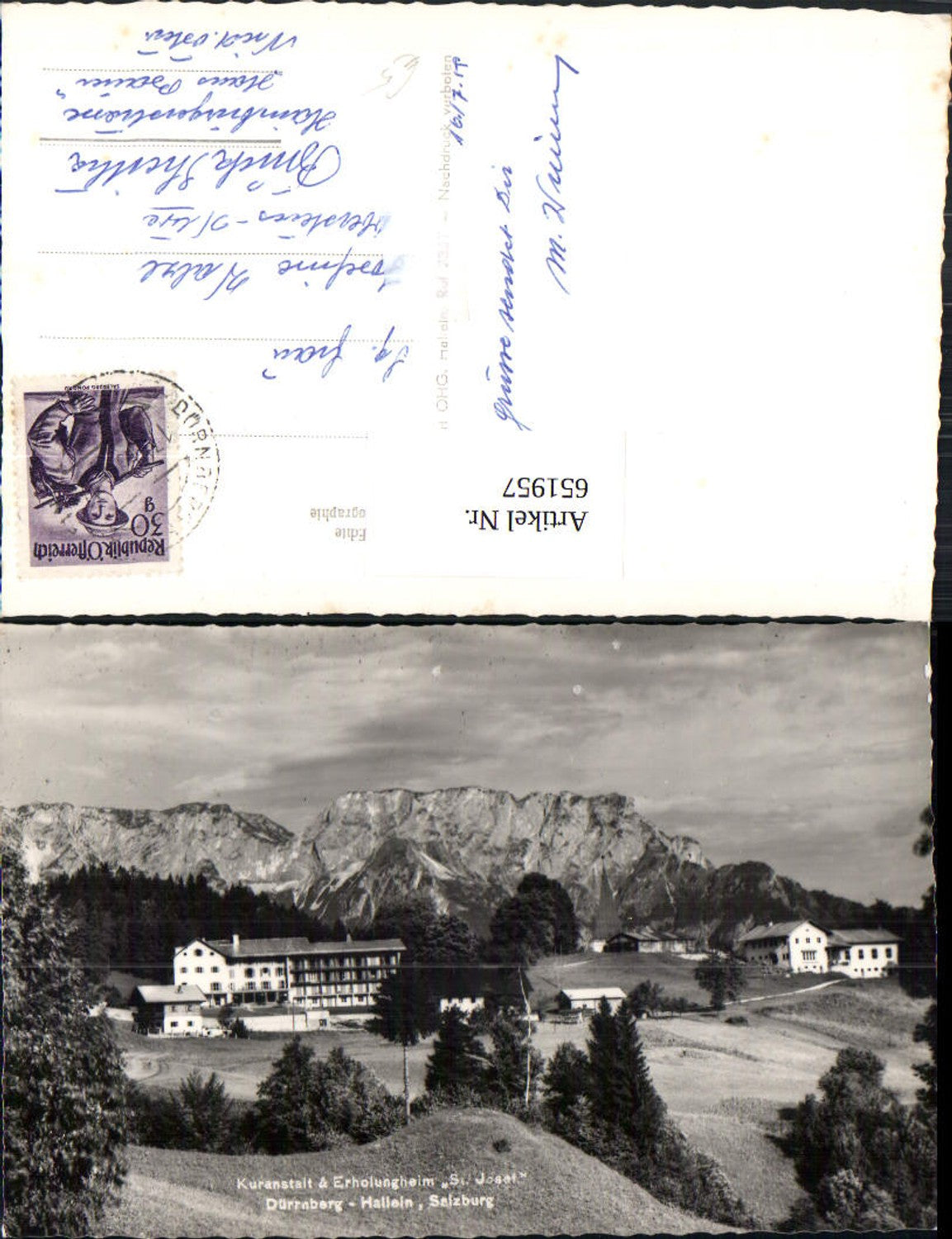 651957,Foto Ak Hallein Dürrnberg Kuranstalt Erholungsheim St Josef