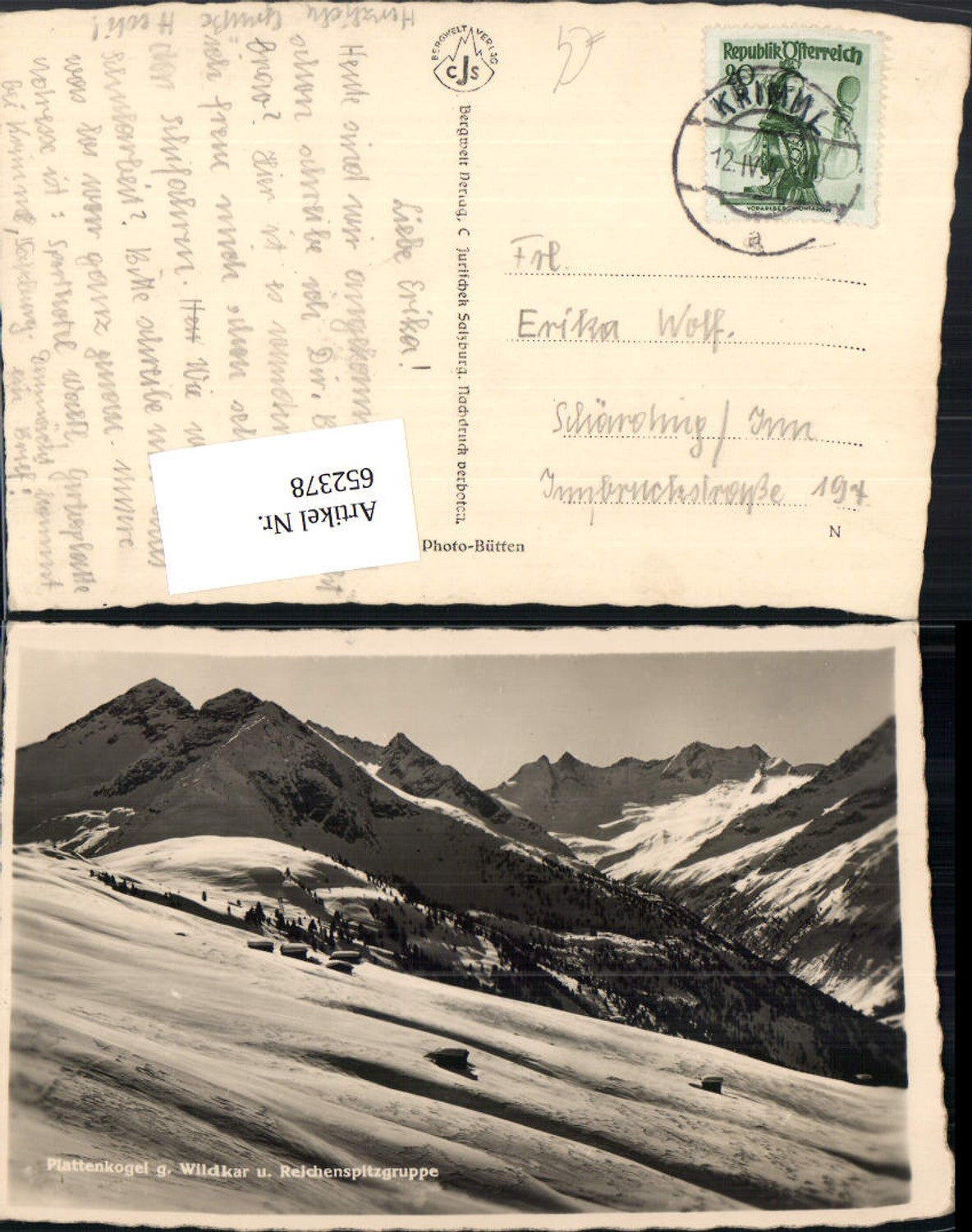 652378,Foto Ak Krimml Plattenkogel g. Wildkar u. Reichenspitzgruppe