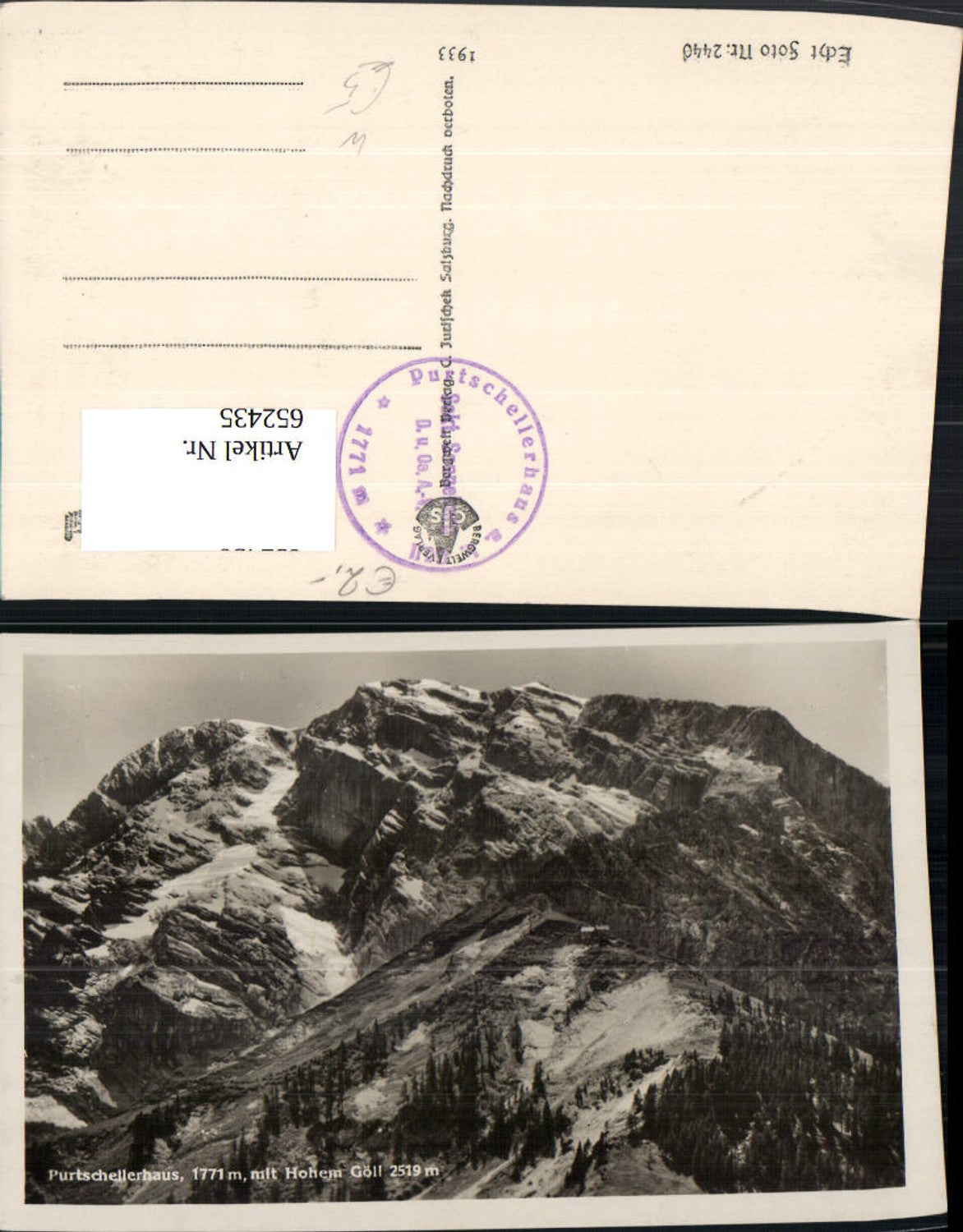 652435,Foto Ak Purtschellerhaus m. Hohem Göll Kuchl