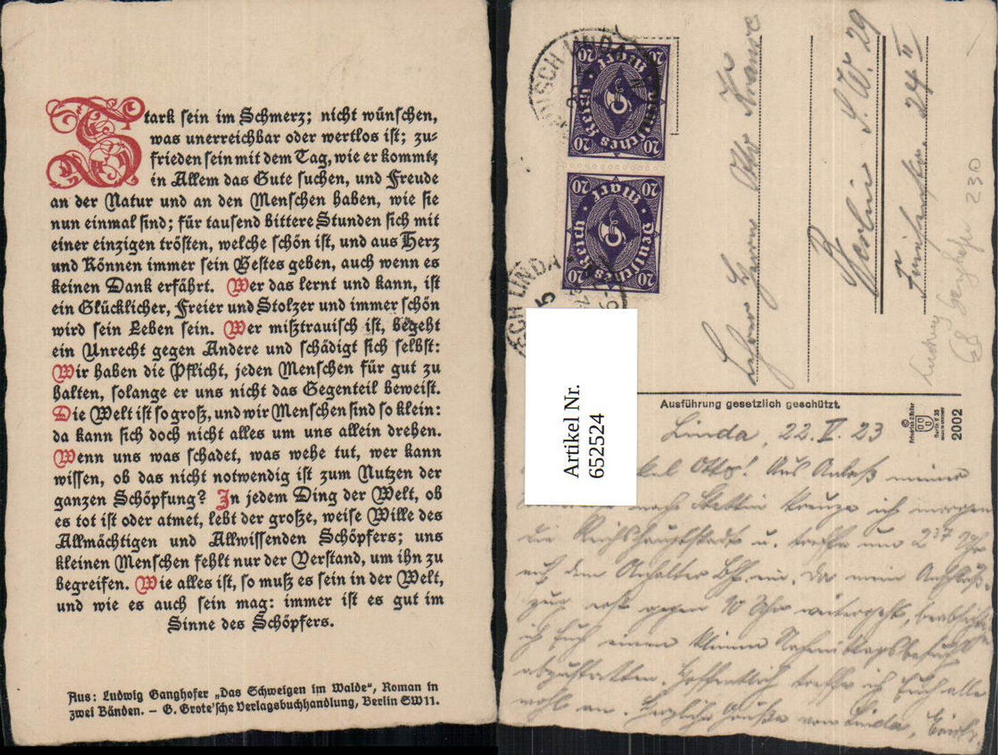 652524,Ludwig Ganghofer Das Schweigen im Walde Roman Text