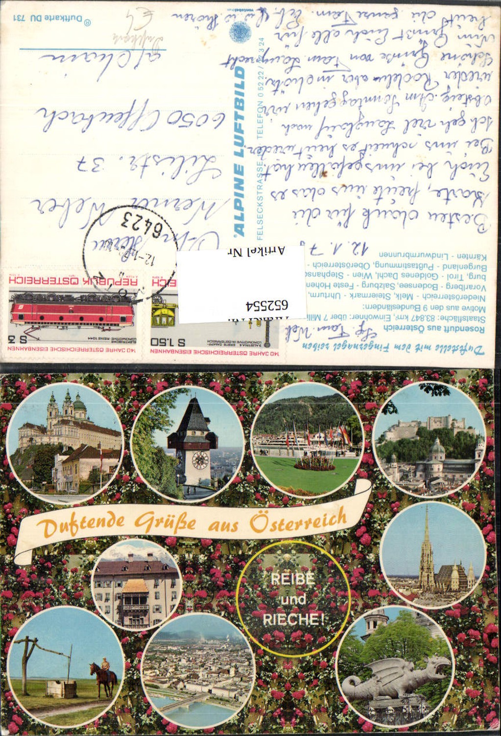 652554, Scent card Rose scent Austria Clock Tower Golden Roof Hohensalzburg Fortress Lindwurm