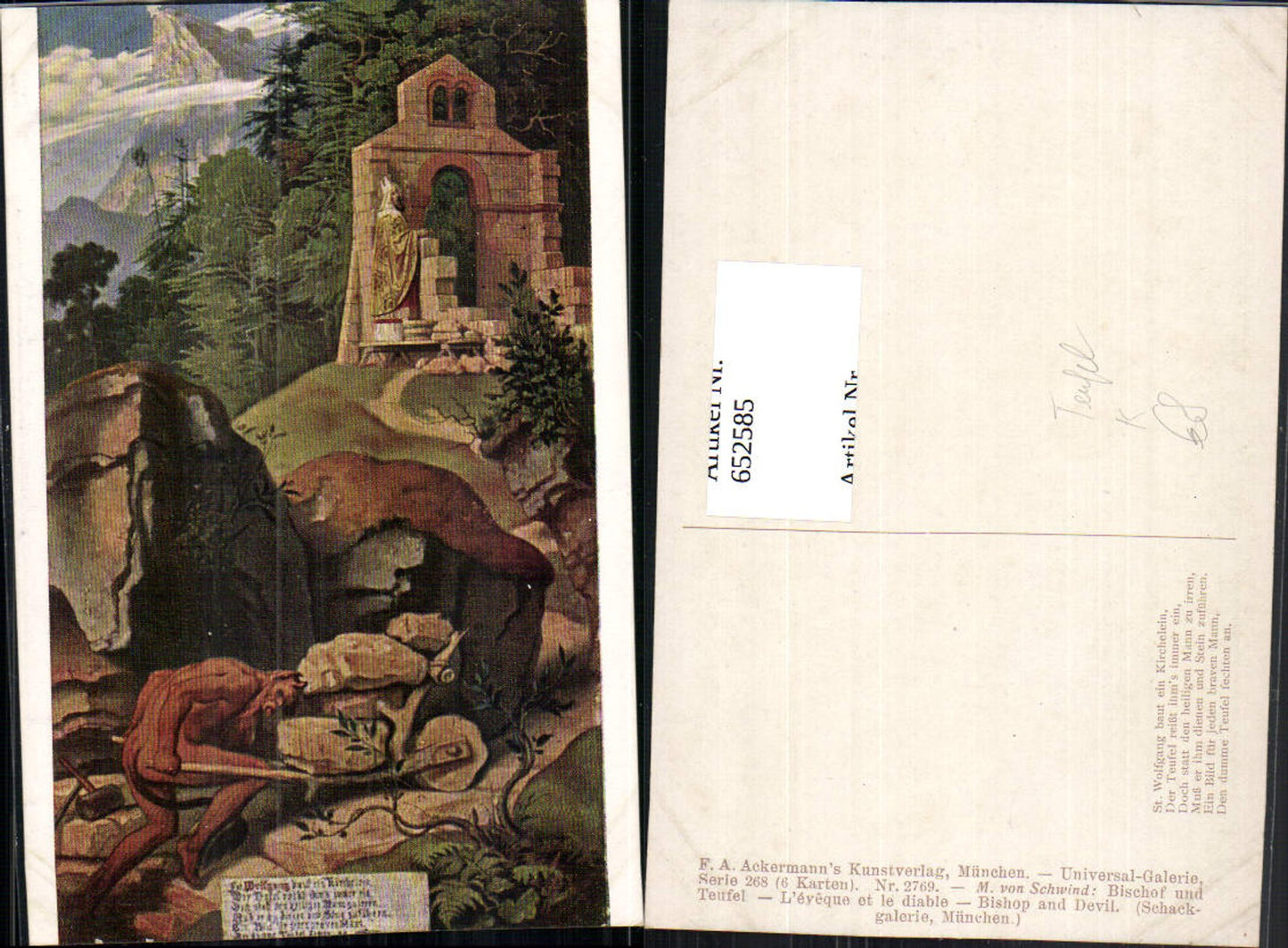 652585, Artist Ak M. von Schwind Bishop and Devil