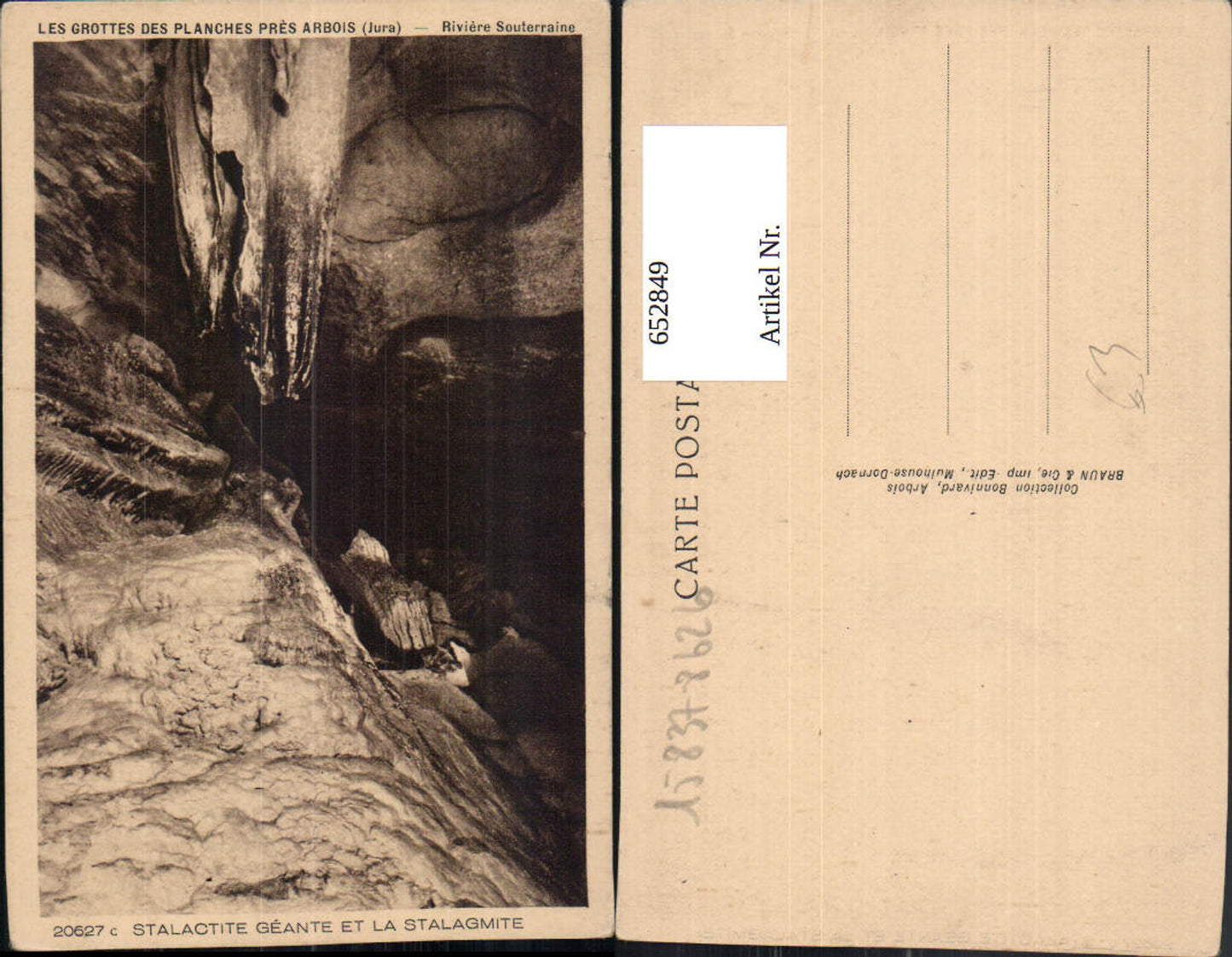 652849,Stalactite Geante et la Stalagmite Les Grottes de Planches pres Arbois Jura Grotte