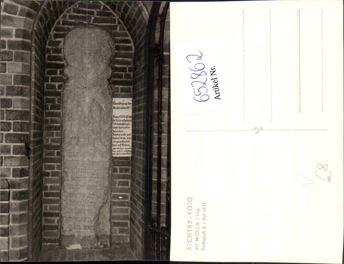 652862,Foto Ak Mölln Lauenburg Grab Grabinschrift Detailansicht pub Richter Foto
