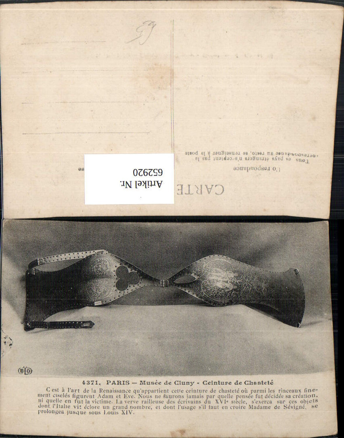 652920,Paris Musee de Cluny Ceinture de Chastete Keuschheitsgürtel France