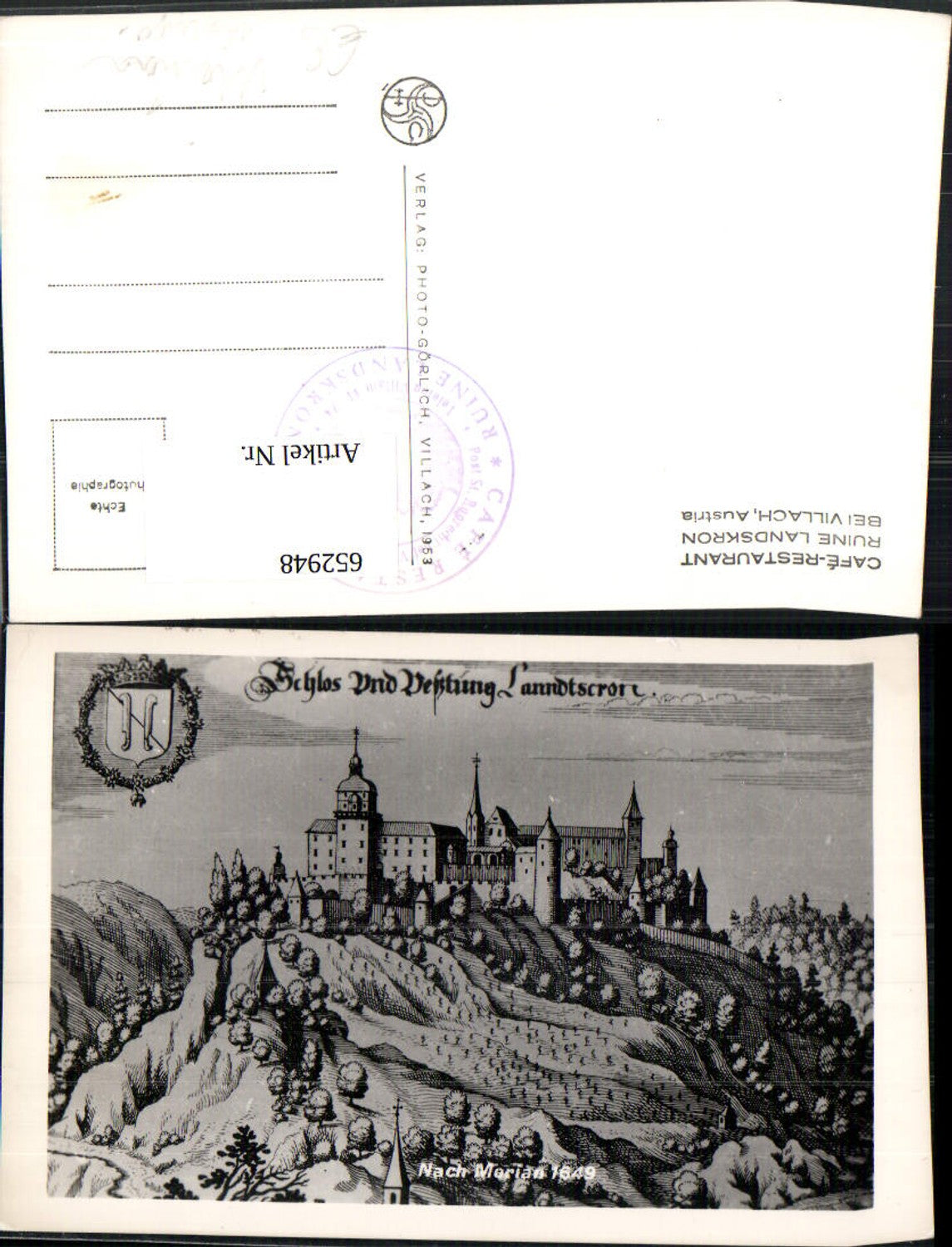 652948, Matthäus Merian, Merian engraving, 1649, Landskron Castle and Fortress near Villach, Austria