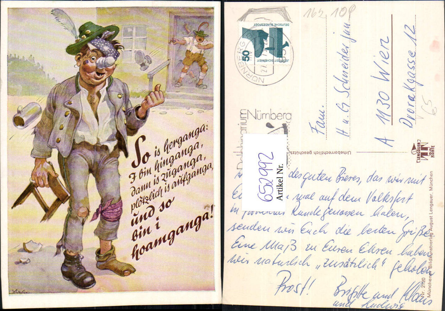 652992,Künstler Ak Trinkerhumor Betrunkener Hoamganga pub August Lengauer 2120