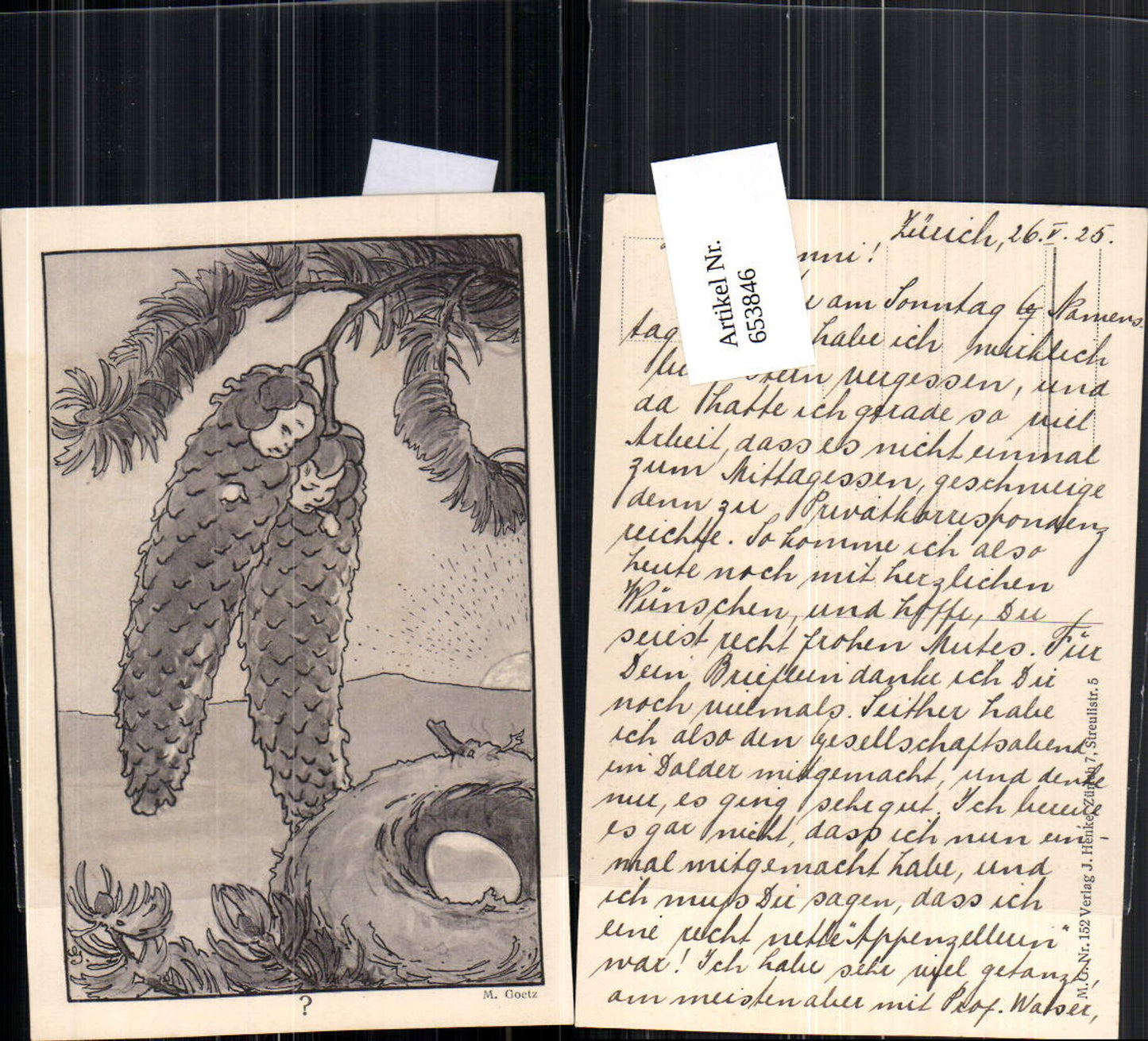 653846,Künstler AK M. Goetz Tannenzapfen vermenschlicht Metamorphose