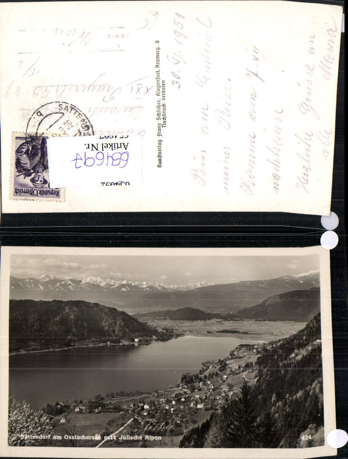 654697,Foto Ak Sattendorf Treffen a. Ossiachersee m. Julische Alpen