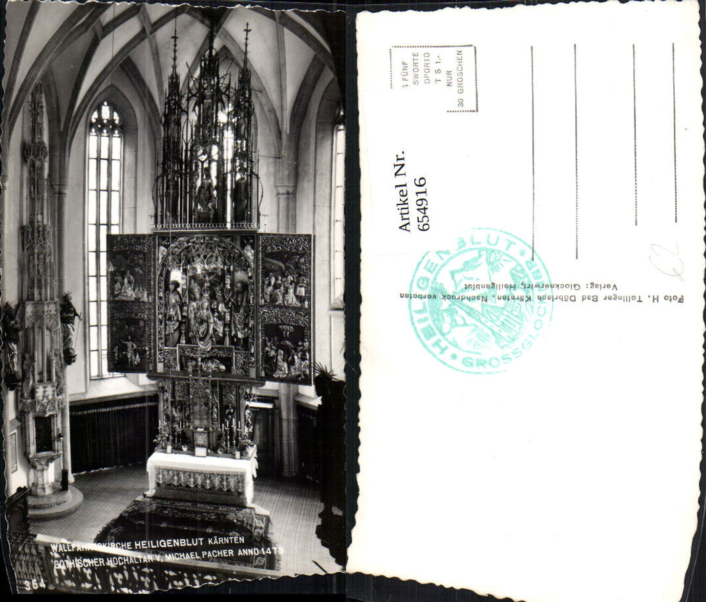 654916, Photo Ak Heiligenblut am Großglockner Church Interior view Altar Pacher